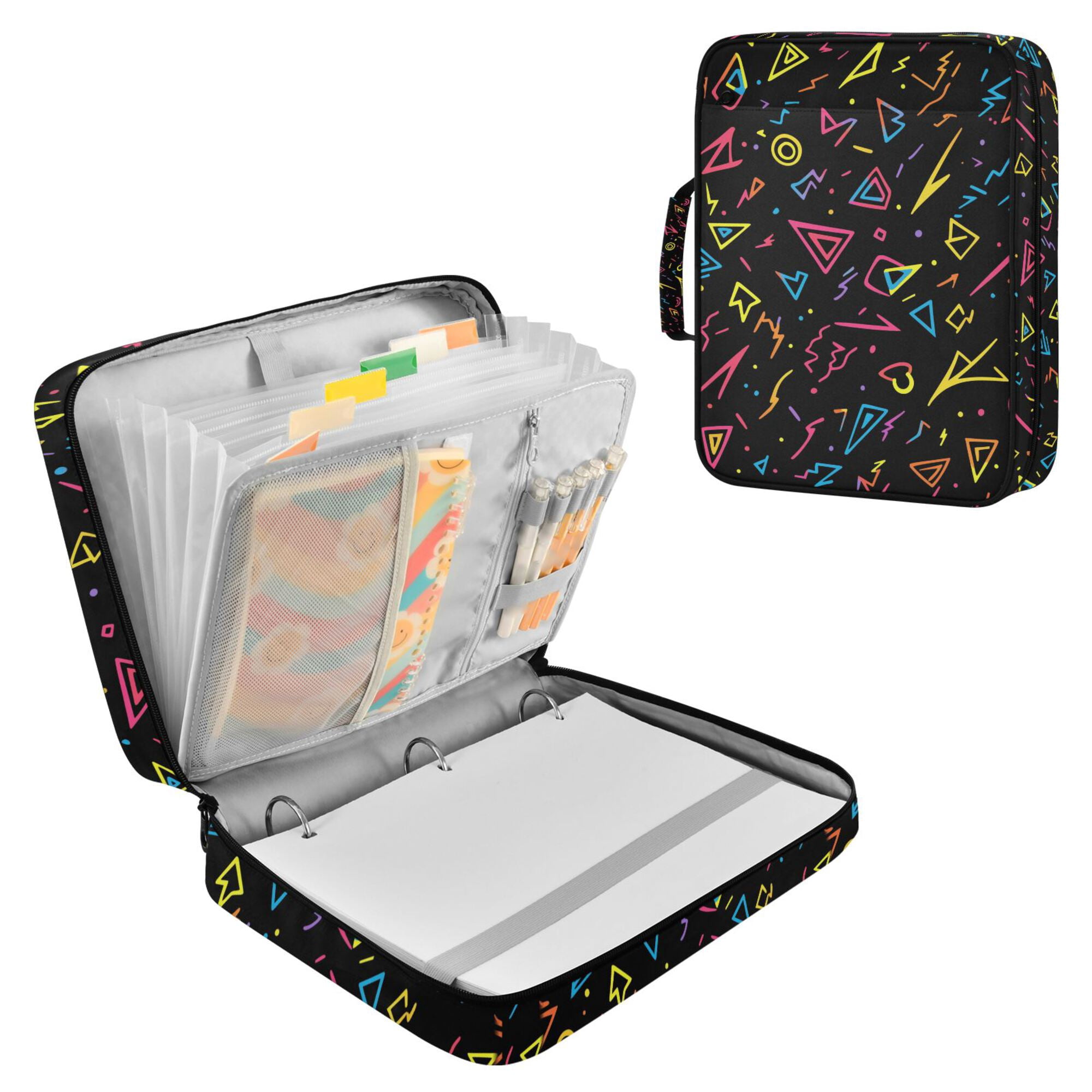 FORMRS Accordion File Folder A4 Size 7-Pocket Expanding Document Organizer Bag with 3 Ring Binder, Black Neon Lightning