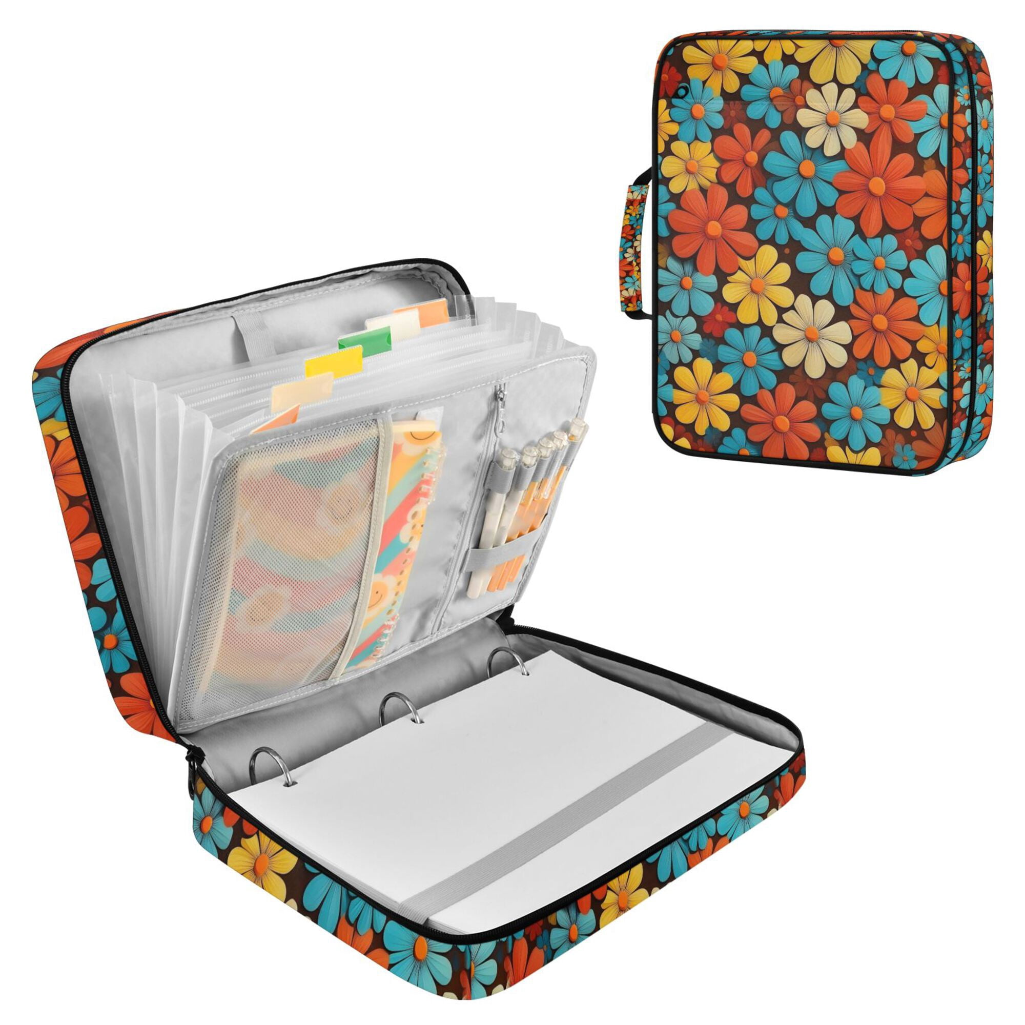 FORMRS Accordion File Folder A4 Size 7-Pocket Expanding Document Organizer Bag with 3 Ring Binder, Blooming Flowers