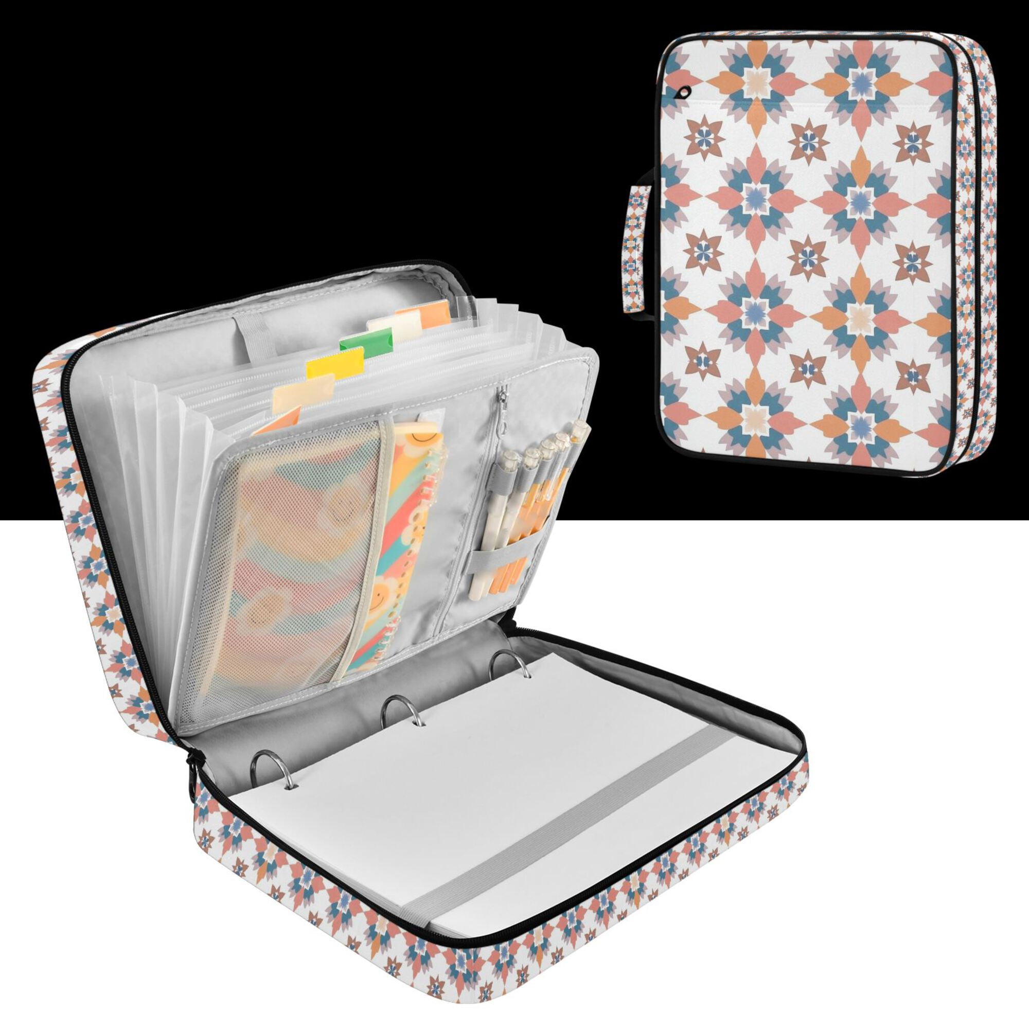 FORMRS Accordion File Folder A4 Size 7-Pocket Expanding Document Organizer Bag with 3 Ring Binder, Blue Abstract Pattern