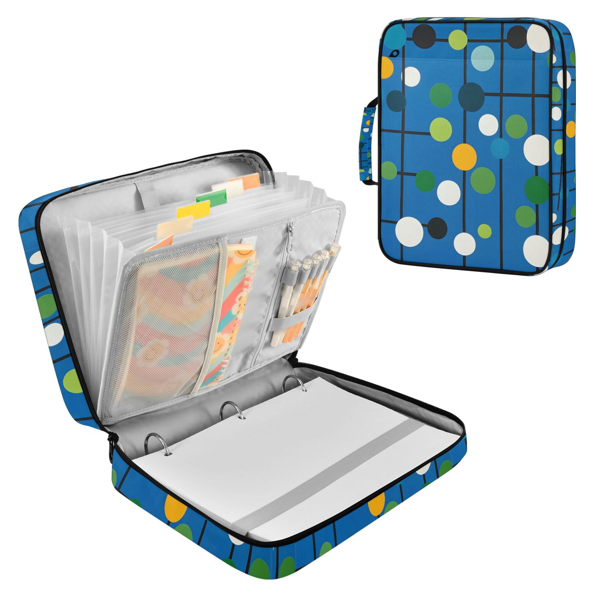 FORMRS Accordion File Folder A4 Size 7-Pocket Expanding Document Organizer Bag with 3 Ring Binder, Blue Abstract
