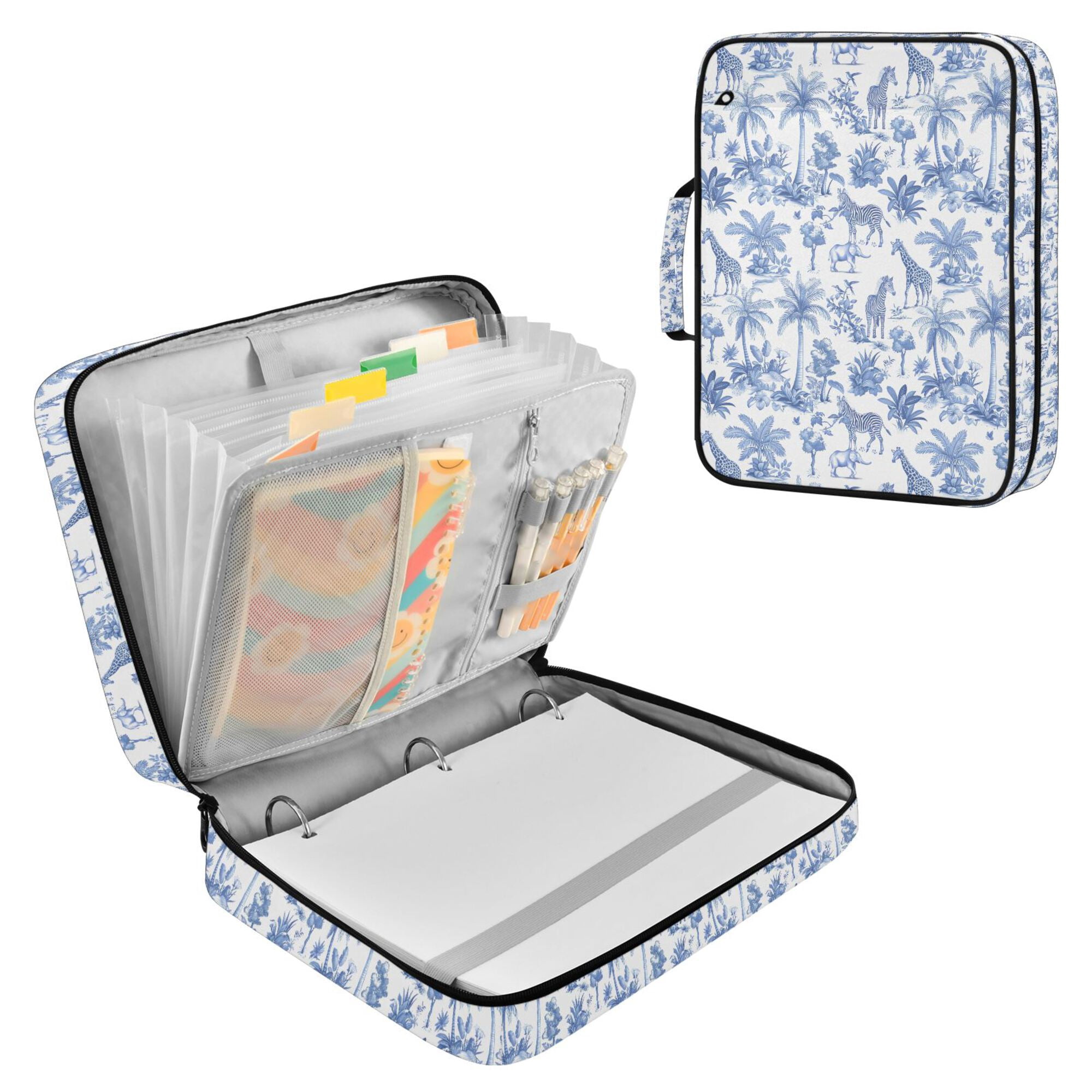 FORMRS Accordion File Folder A4 Size 7-Pocket Expanding Document Organizer Bag with 3 Ring Binder, Blue Animals Pattern