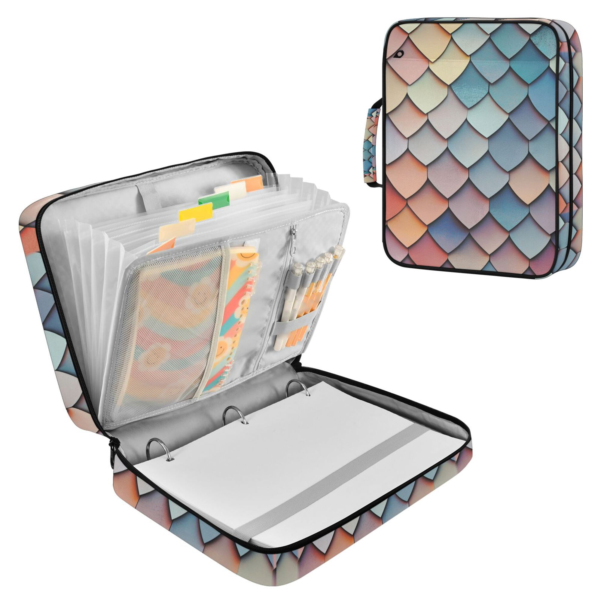 FORMRS Accordion File Folder A4 Size 7-Pocket Expanding Document Organizer Bag with 3 Ring Binder, Blue Art Pattern