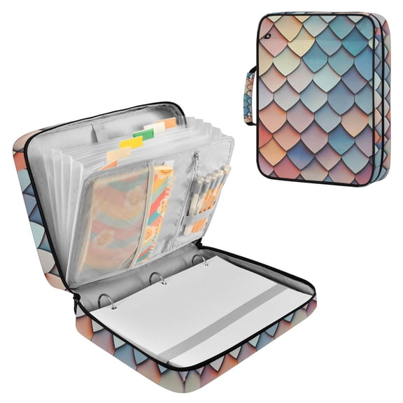FORMRS Accordion File Folder A4 Size 7-Pocket Expanding Document Organizer Bag with 3 Ring Binder, Blue Art Pattern