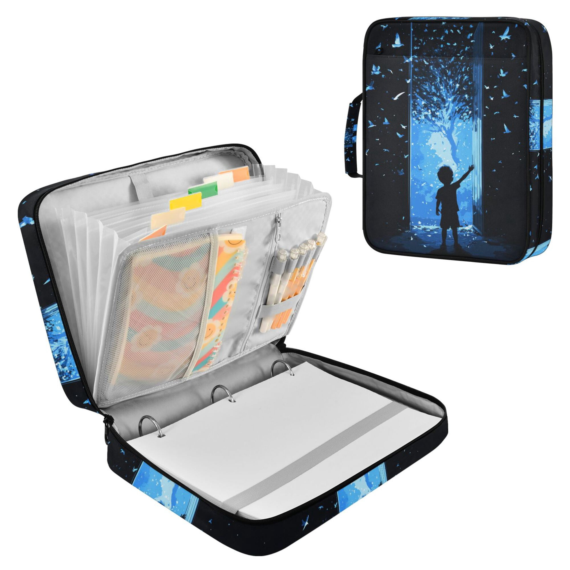 FORMRS Accordion File Folder A4 Size 7-Pocket Expanding Document Organizer Bag with 3 Ring Binder, Blue Butterfly