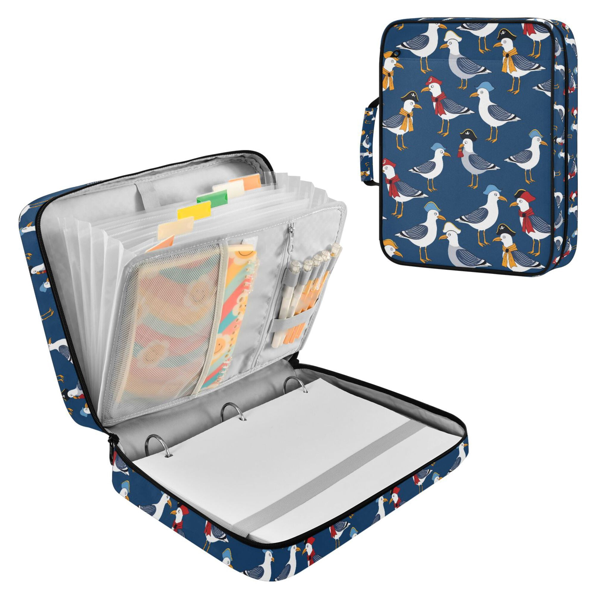 FORMRS Accordion File Folder A4 Size 7-Pocket Expanding Document Organizer Bag with 3 Ring Binder, Blue Cartoon Birds Pattern