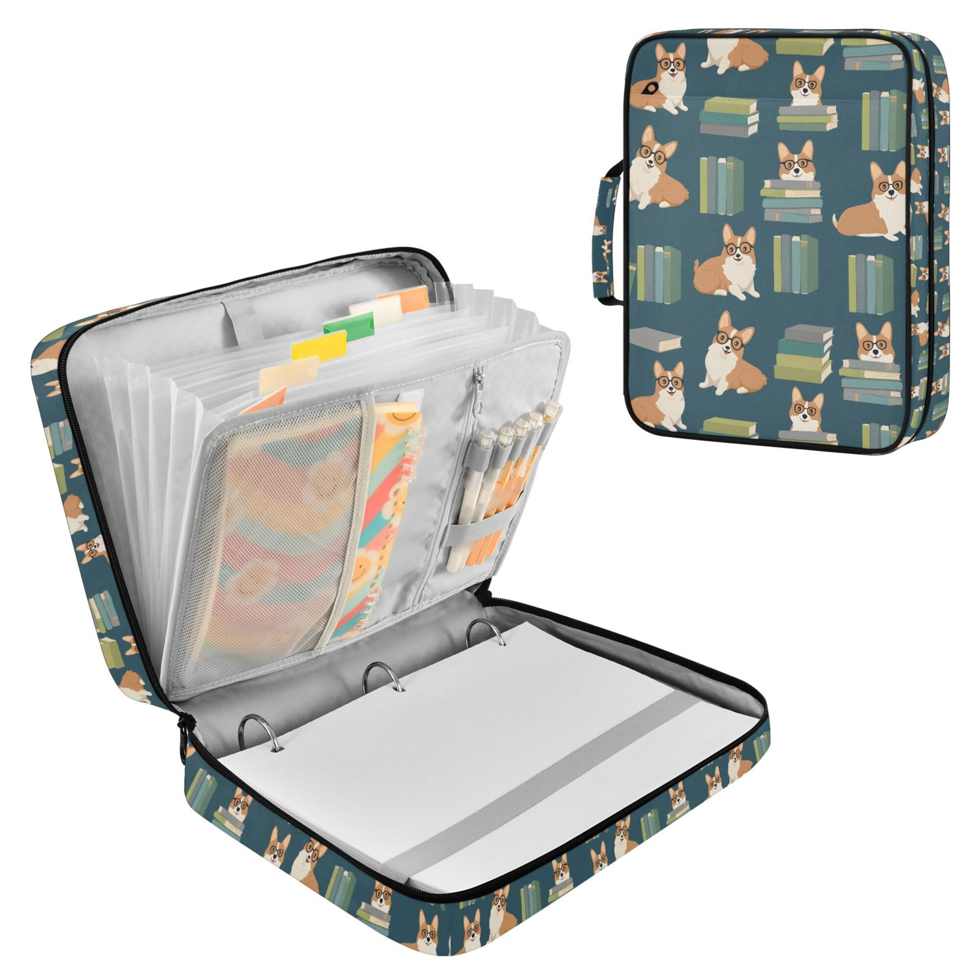 FORMRS Accordion File Folder A4 Size 7-Pocket Expanding Document Organizer Bag with 3 Ring Binder, Blue Cartoon Dog Pattern