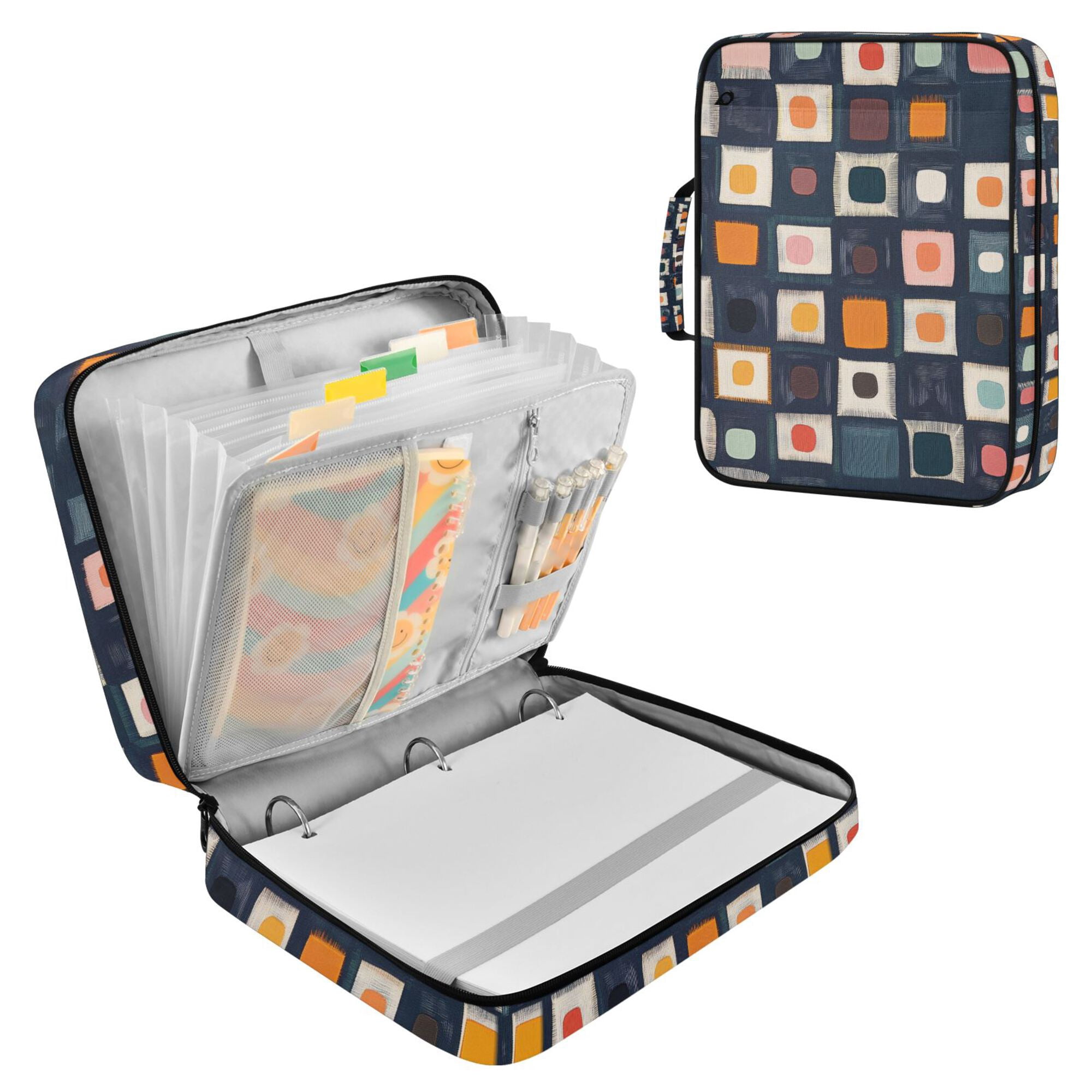 FORMRS Accordion File Folder A4 Size 7-Pocket Expanding Document Organizer Bag with 3 Ring Binder, Blue Circle Mosaic