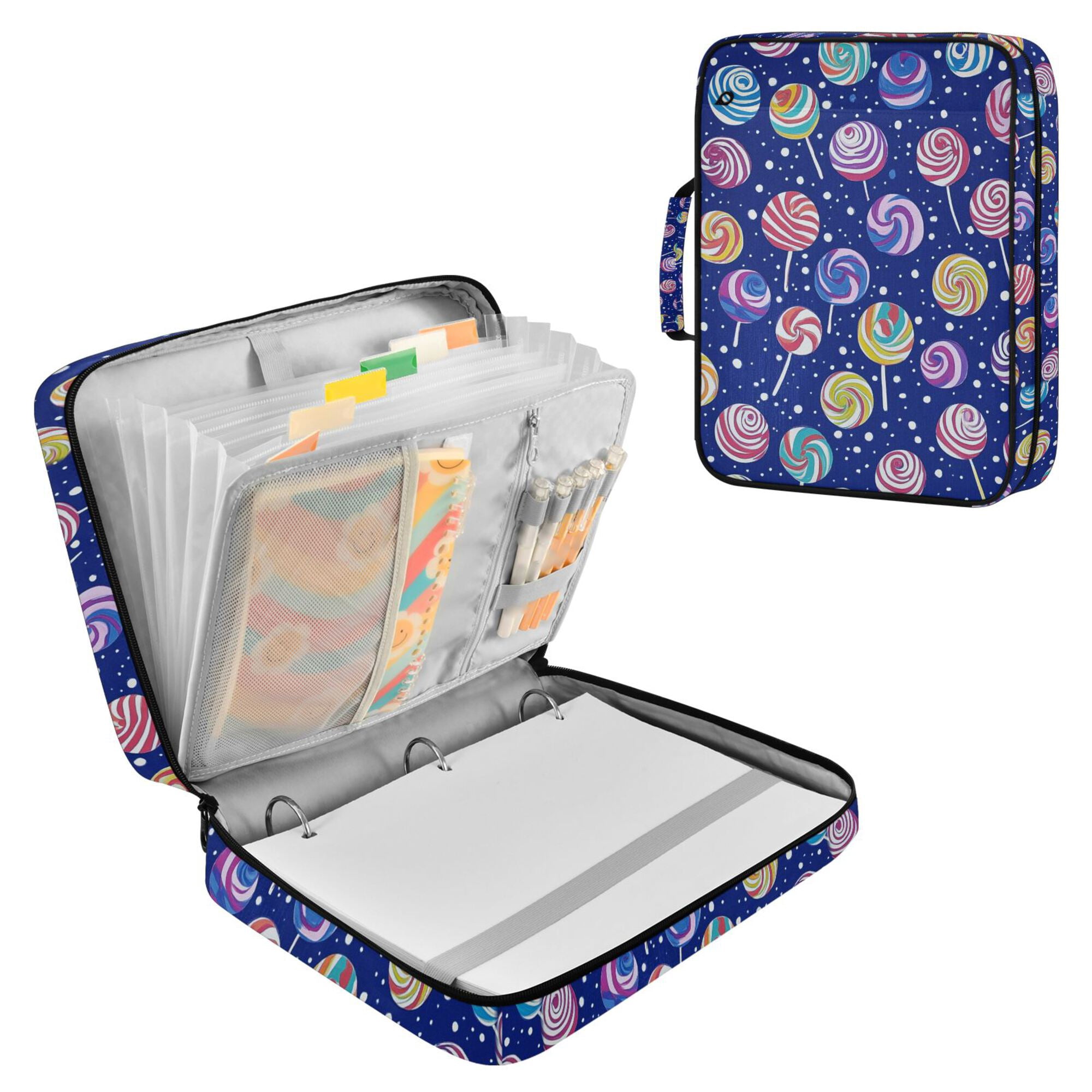 FORMRS Accordion File Folder A4 Size 7-Pocket Expanding Document Organizer Bag with 3 Ring Binder, Blue Colorful Candies