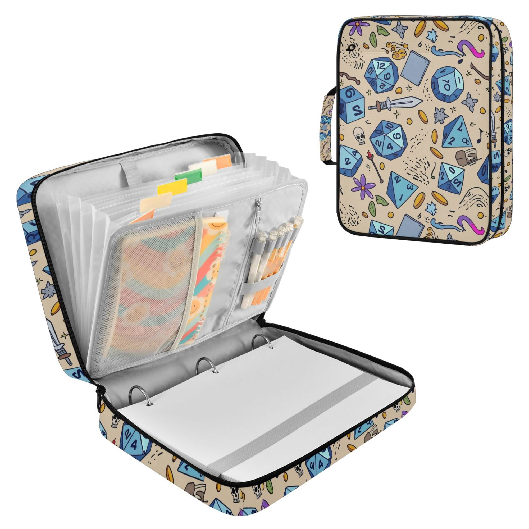 FORMRS Accordion File Folder A4 Size 7-Pocket Expanding Document Organizer Bag with 3 Ring Binder, Blue Dice Pattern