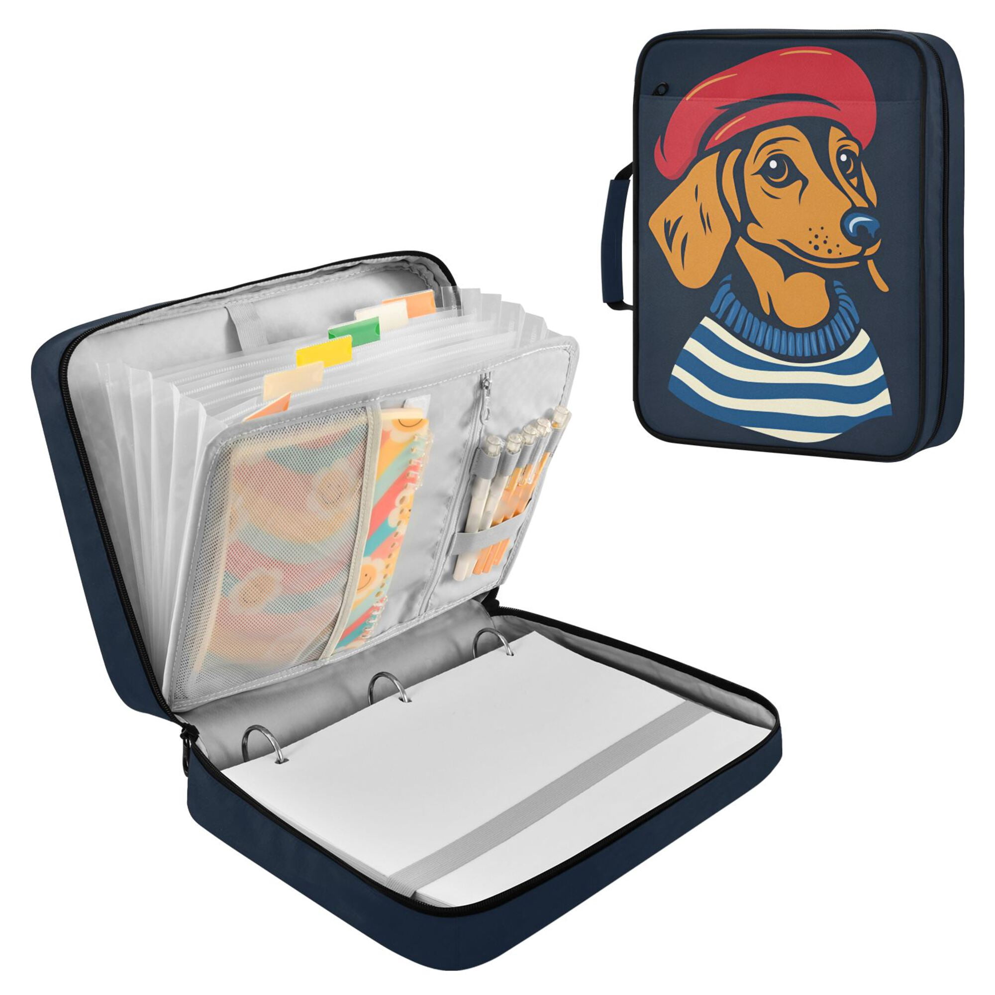 FORMRS Accordion File Folder A4 Size 7-Pocket Expanding Document Organizer Bag with 3 Ring Binder, Blue Dog Artist