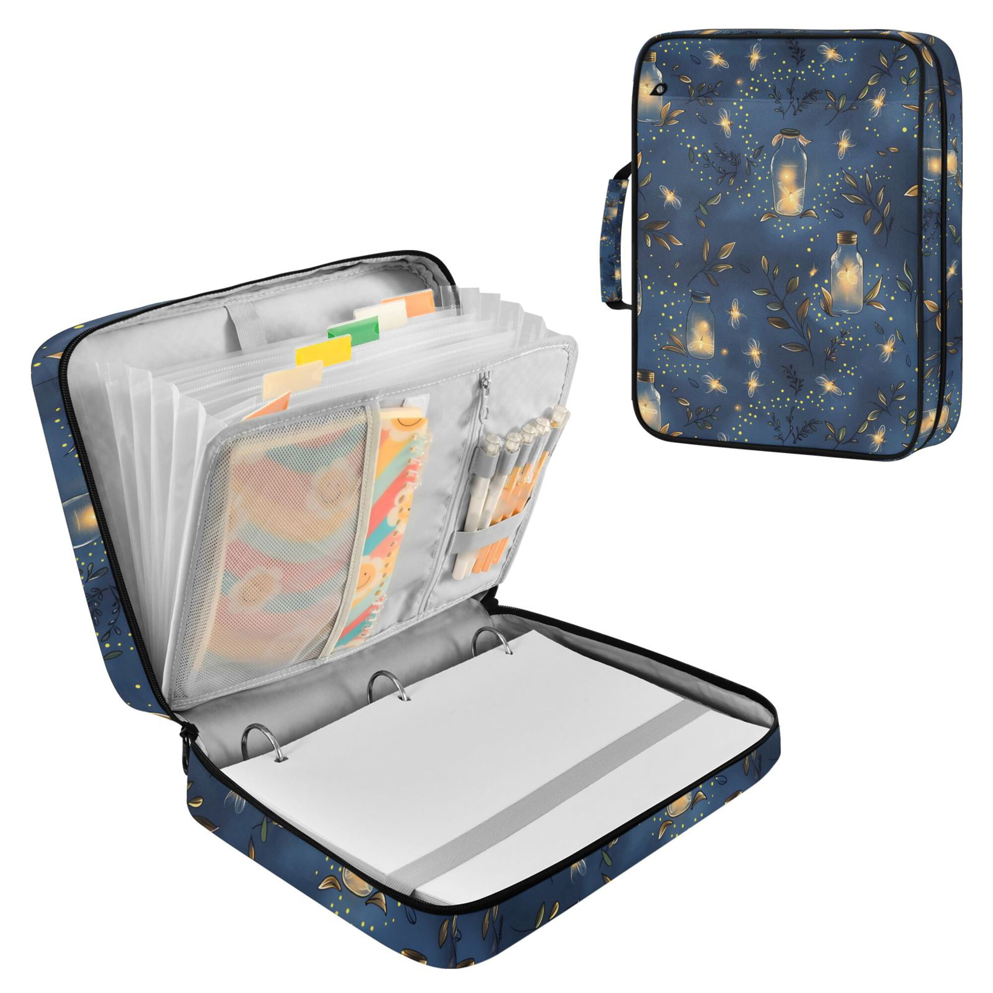 FORMRS Accordion File Folder A4 Size 7-Pocket Expanding Document Organizer Bag with 3 Ring Binder, Blue Firefly Pattern