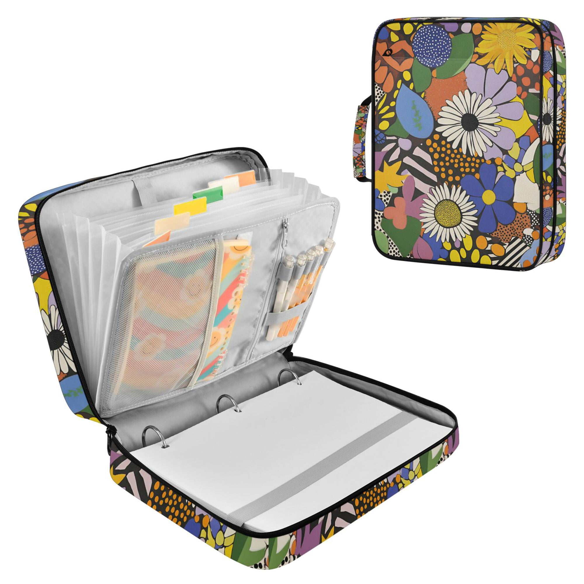 FORMRS Accordion File Folder A4 Size 7-Pocket Expanding Document Organizer Bag with 3 Ring Binder, Blue Floral