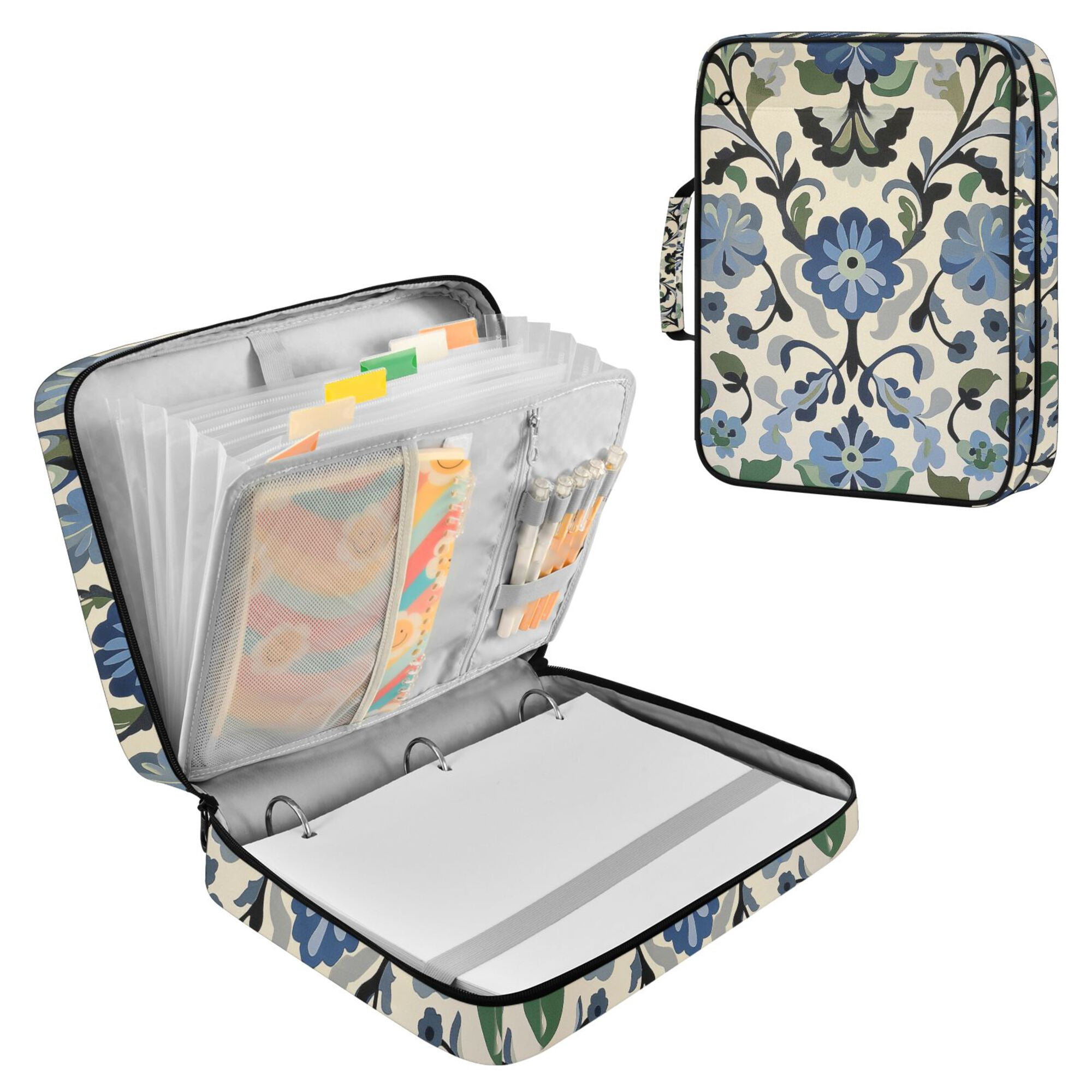 FORMRS Accordion File Folder A4 Size 7-Pocket Expanding Document Organizer Bag with 3 Ring Binder, Blue Floral