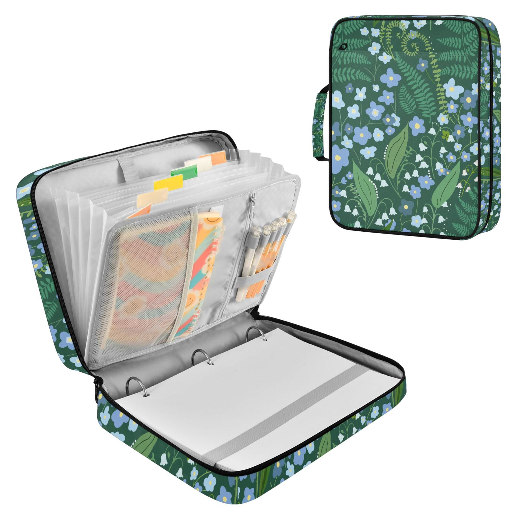 FORMRS Accordion File Folder A4 Size 7-Pocket Expanding Document Organizer Bag with 3 Ring Binder, Blue Flowers Pattern