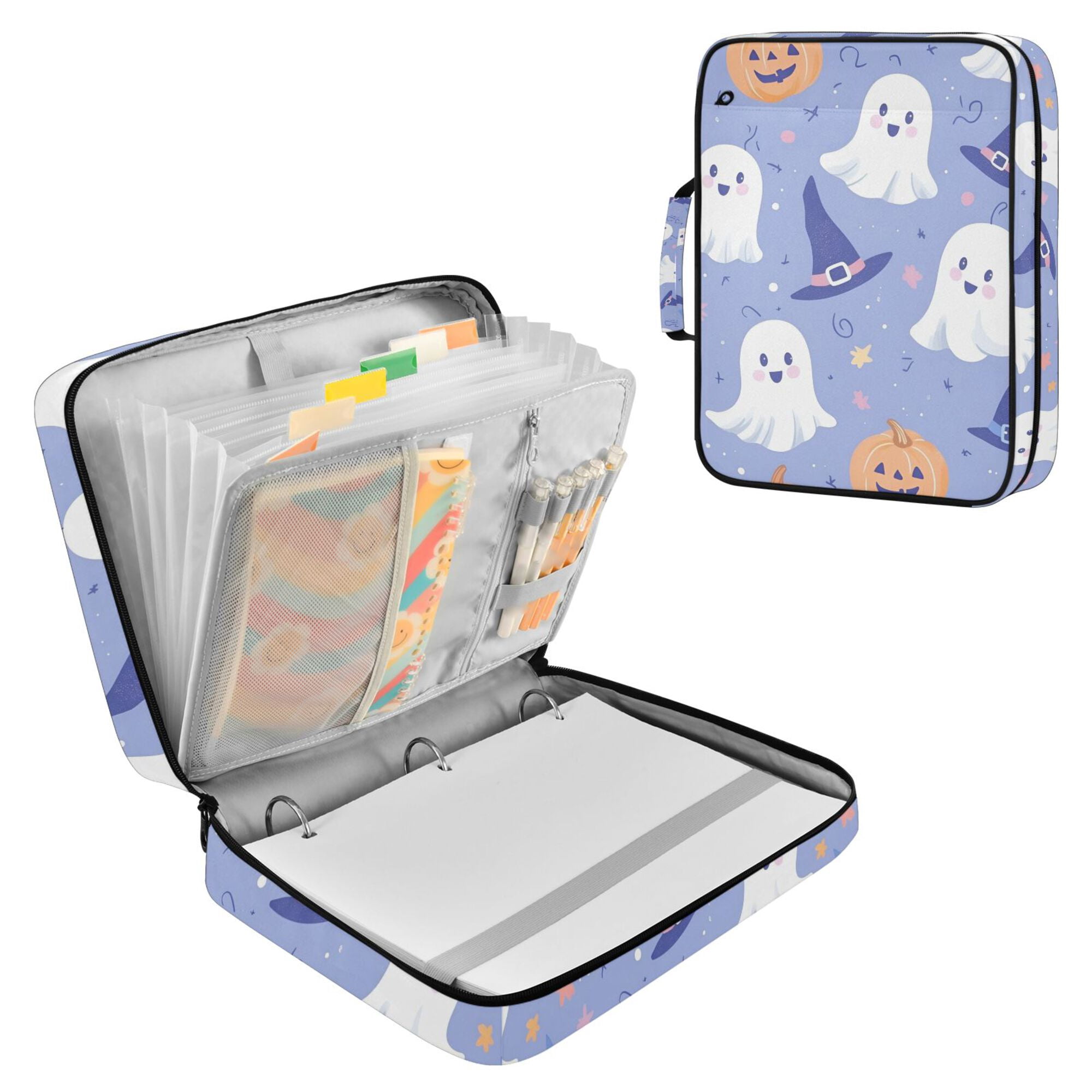FORMRS Accordion File Folder A4 Size 7-Pocket Expanding Document Organizer Bag with 3 Ring Binder, Blue Halloween