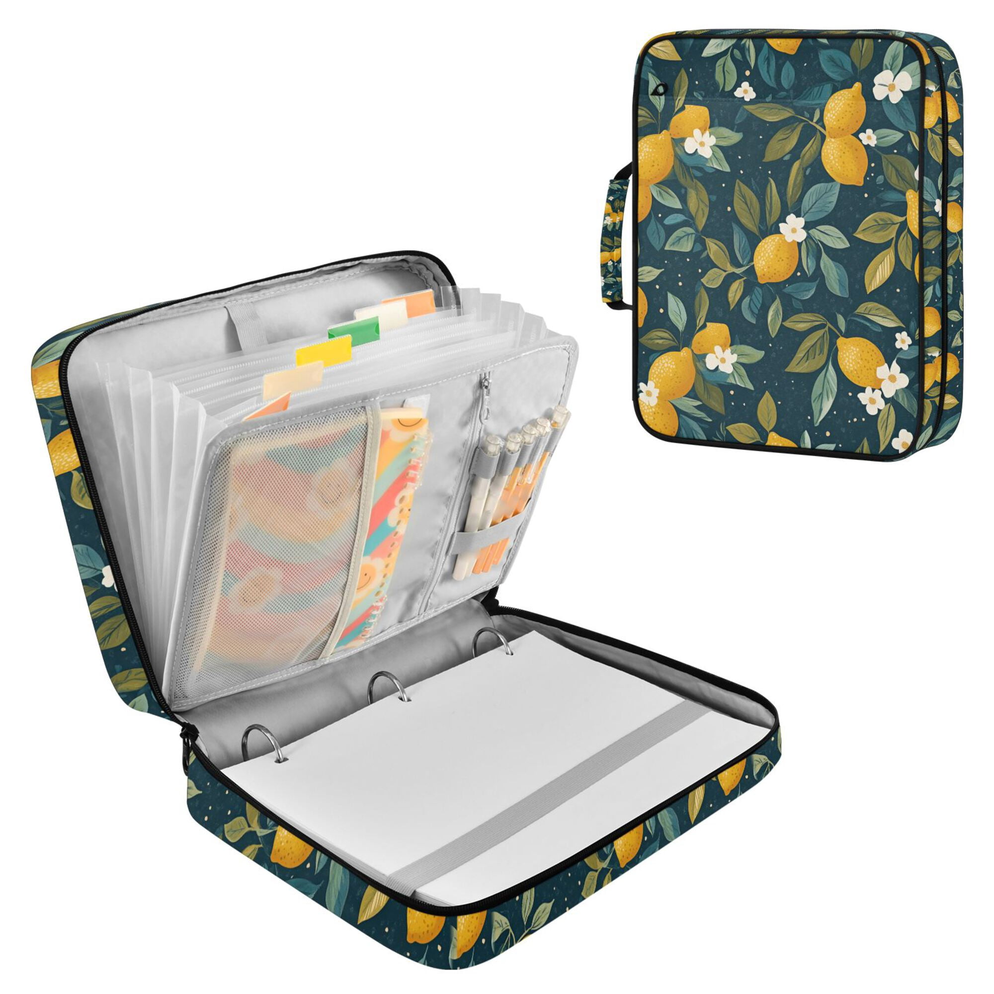 FORMRS Accordion File Folder A4 Size 7-Pocket Expanding Document Organizer Bag with 3 Ring Binder, Blue Lemons