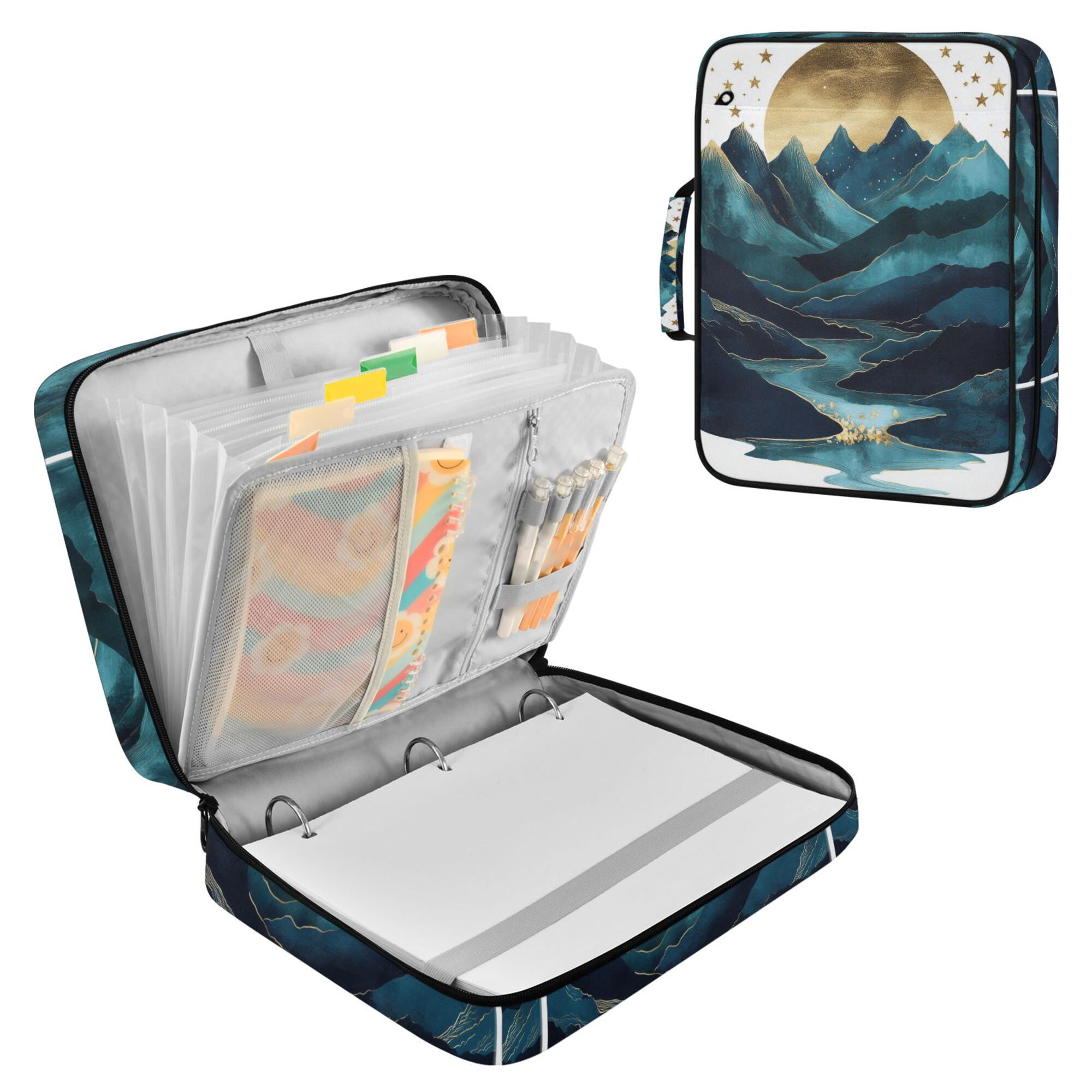 FORMRS Accordion File Folder A4 Size 7-Pocket Expanding Document Organizer Bag with 3 Ring Binder, Blue Mountains