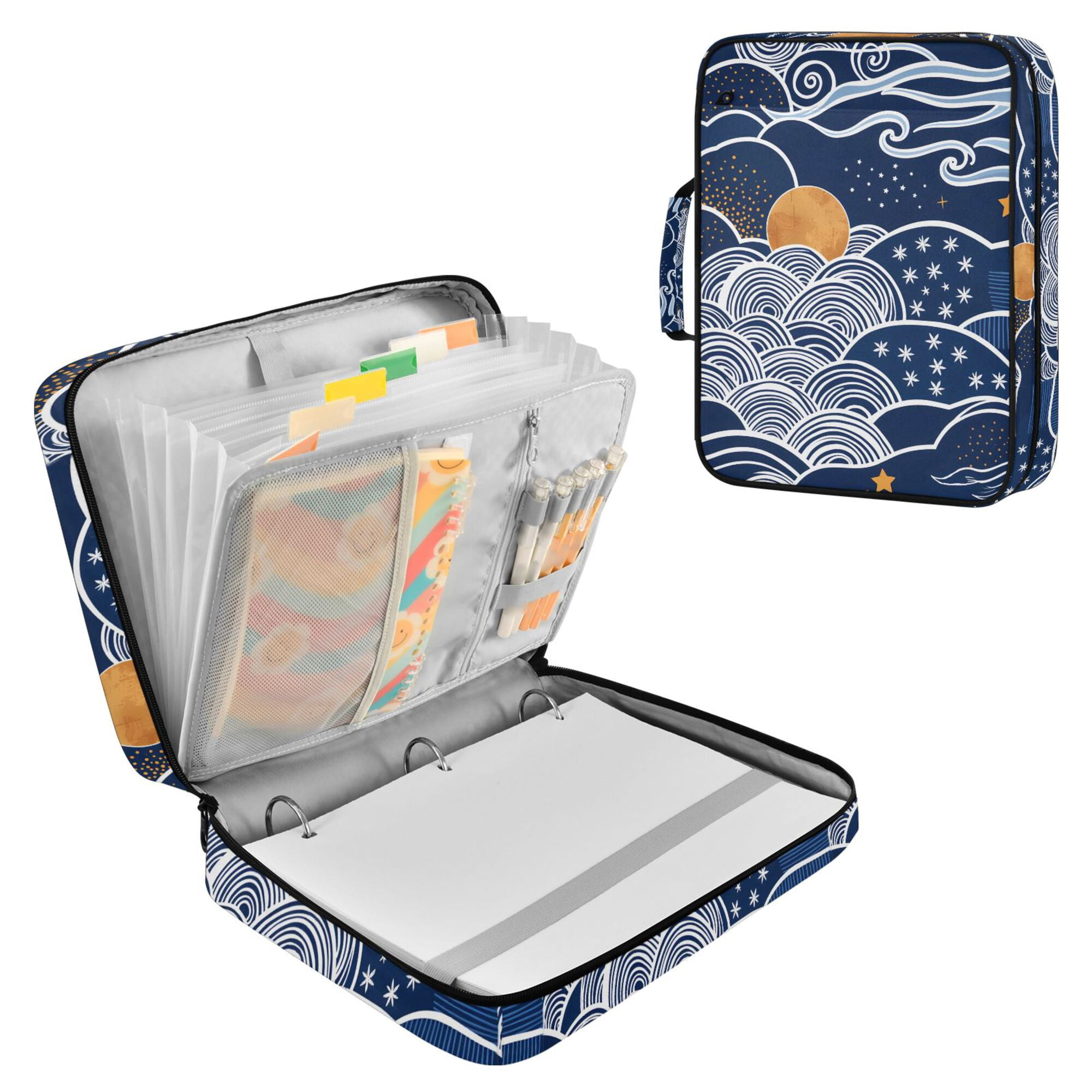 FORMRS Accordion File Folder A4 Size 7-Pocket Expanding Document Organizer Bag with 3 Ring Binder, Blue Night Sky