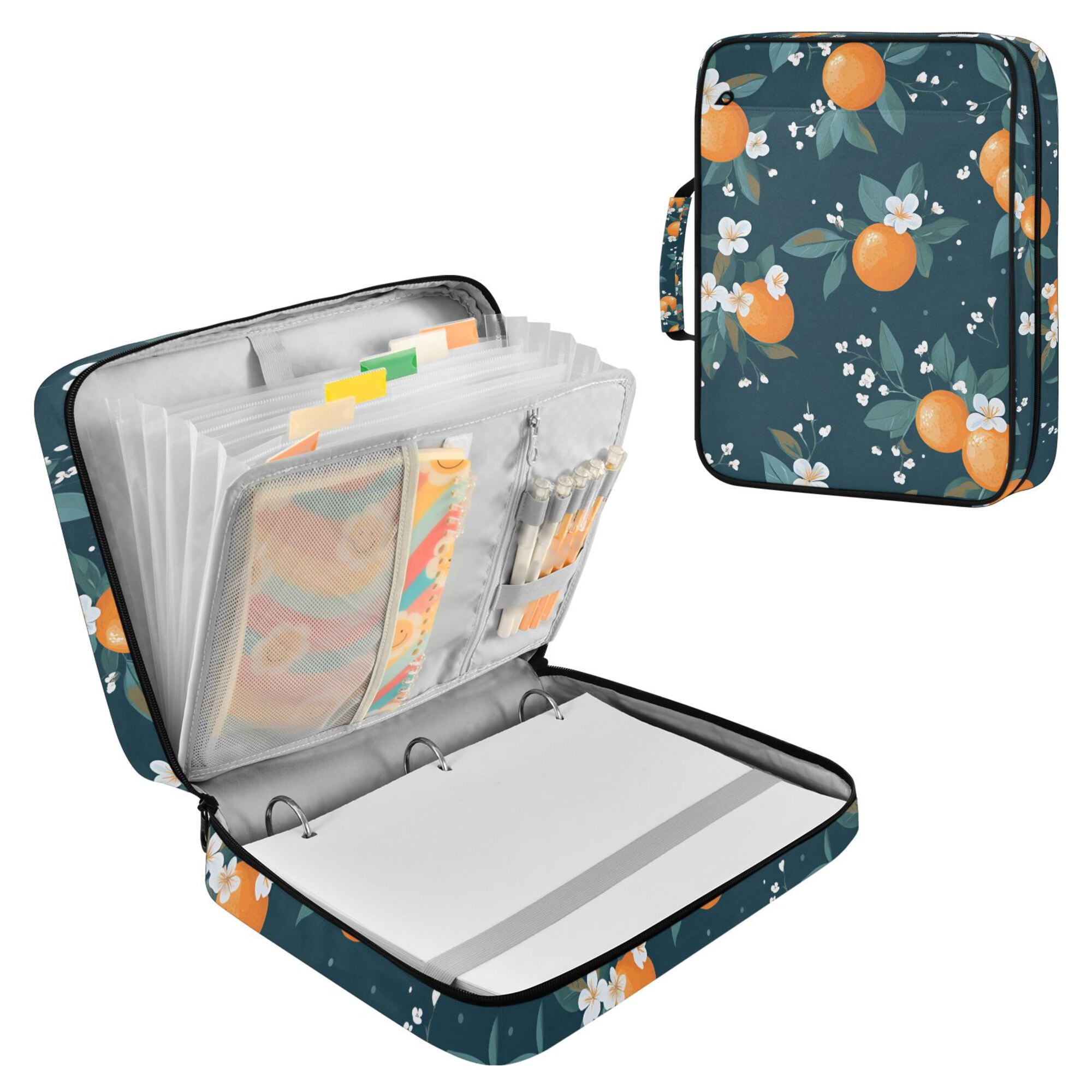 FORMRS Accordion File Folder A4 Size 7-Pocket Expanding Document Organizer Bag with 3 Ring Binder, Blue Oranges