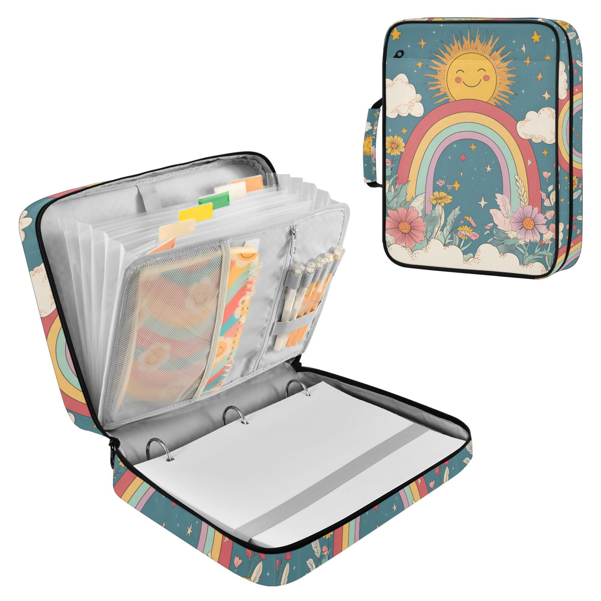 FORMRS Accordion File Folder A4 Size 7-Pocket Expanding Document Organizer Bag with 3 Ring Binder, Blue Rainbow