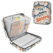 FORMRS Accordion File Folder A4 Size 7-Pocket Expanding Document Organizer Bag with 3 Ring Binder, Blue Sardines Pattern