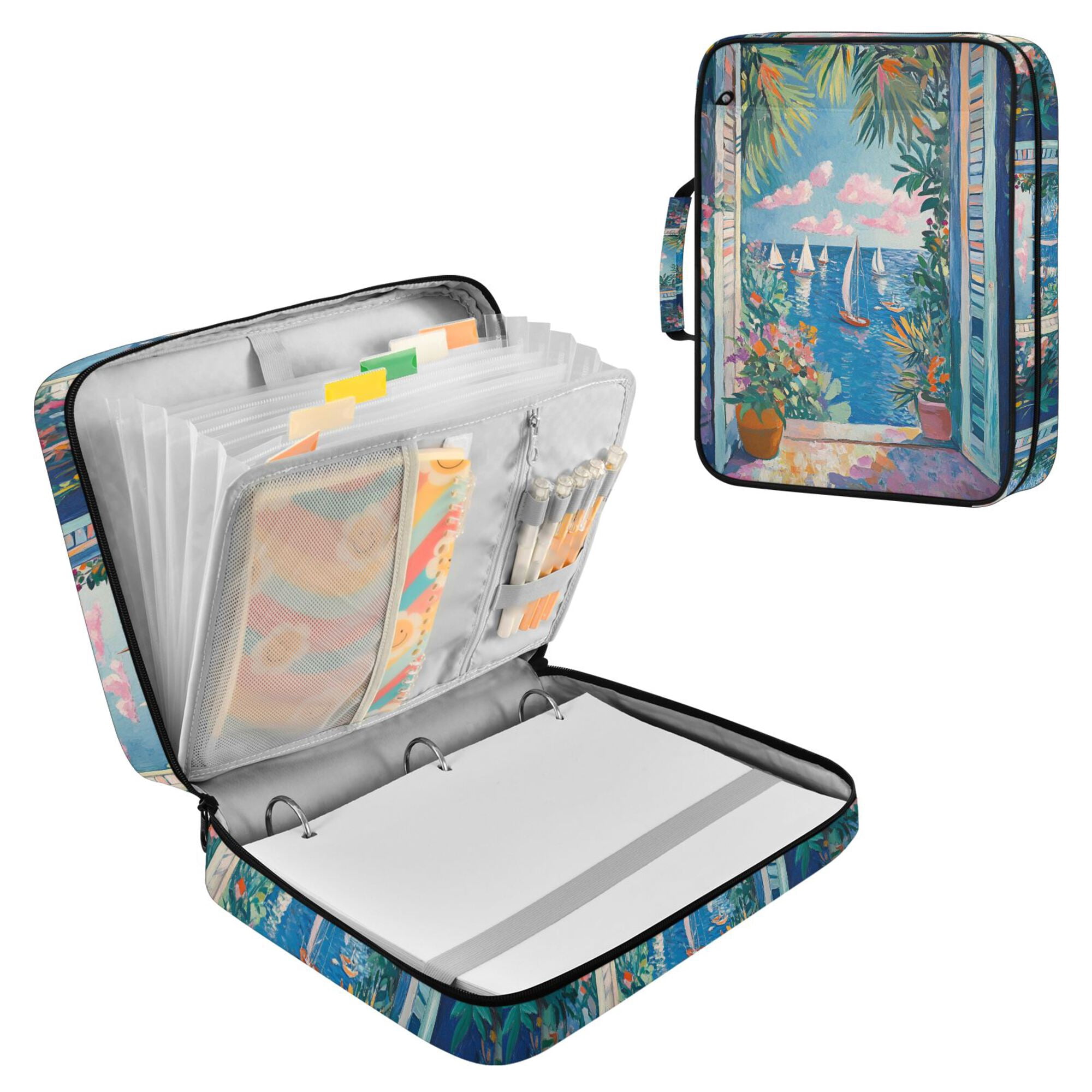 FORMRS Accordion File Folder A4 Size 7-Pocket Expanding Document Organizer Bag with 3 Ring Binder, Blue Sea