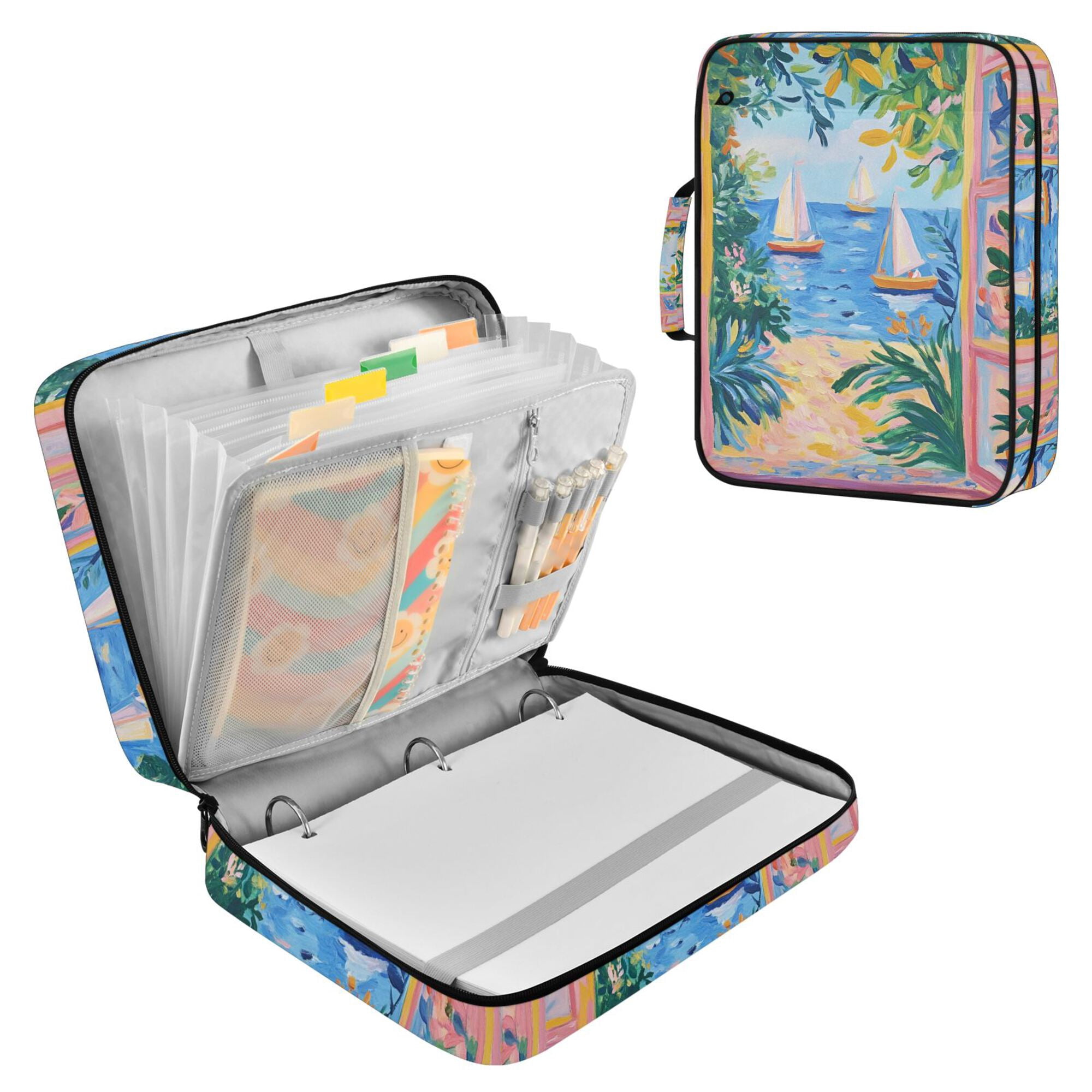 FORMRS Accordion File Folder A4 Size 7-Pocket Expanding Document Organizer Bag with 3 Ring Binder, Blue Seaside