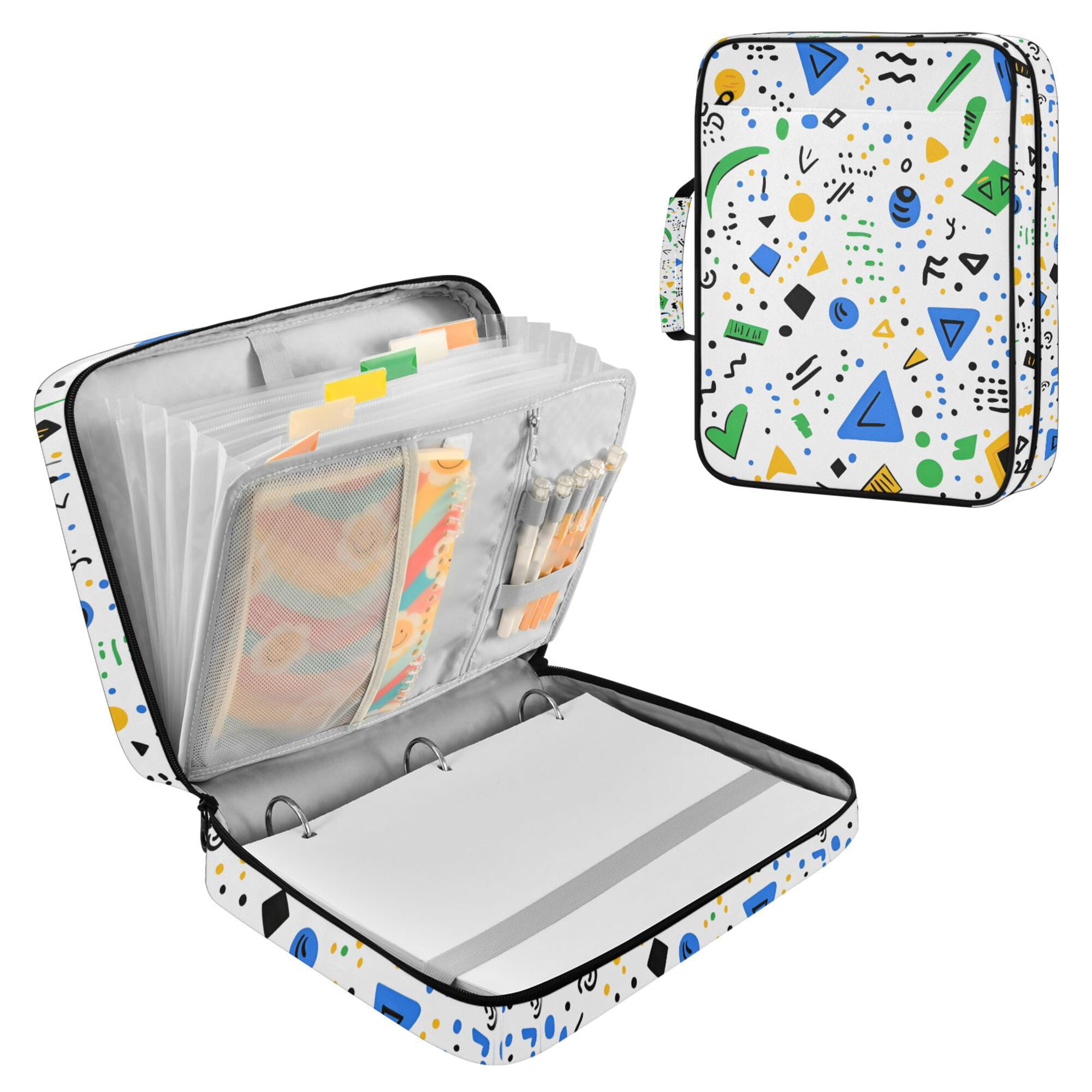 FORMRS Accordion File Folder A4 Size 7-Pocket Expanding Document Organizer Bag with 3 Ring Binder, Blue Simple Shapes