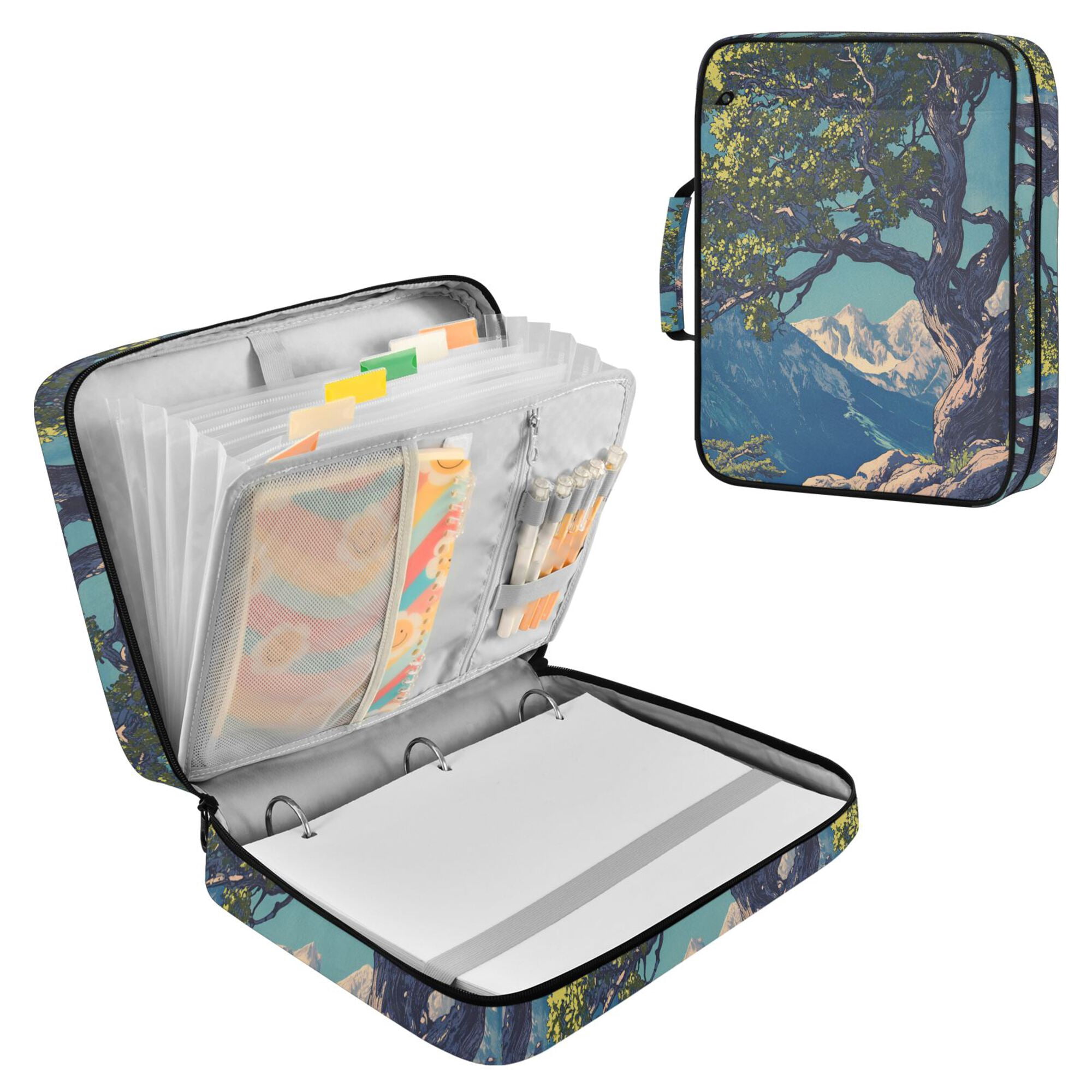 FORMRS Accordion File Folder A4 Size 7-Pocket Expanding Document Organizer Bag with 3 Ring Binder, Blue Tree