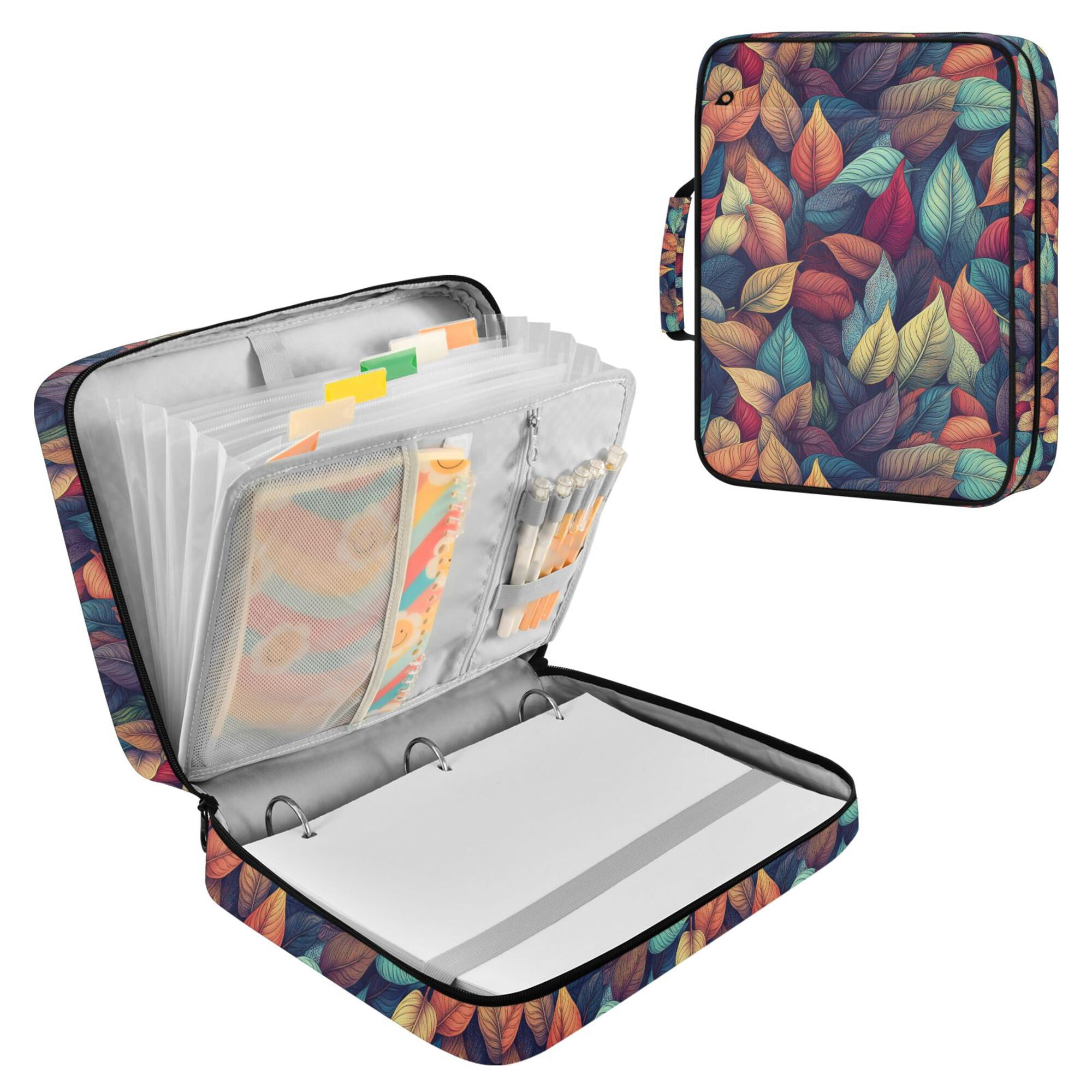 FORMRS Accordion File Folder A4 Size 7-Pocket Expanding Document Organizer Bag with 3 Ring Binder, Blue Vibrant Leaves Pattern