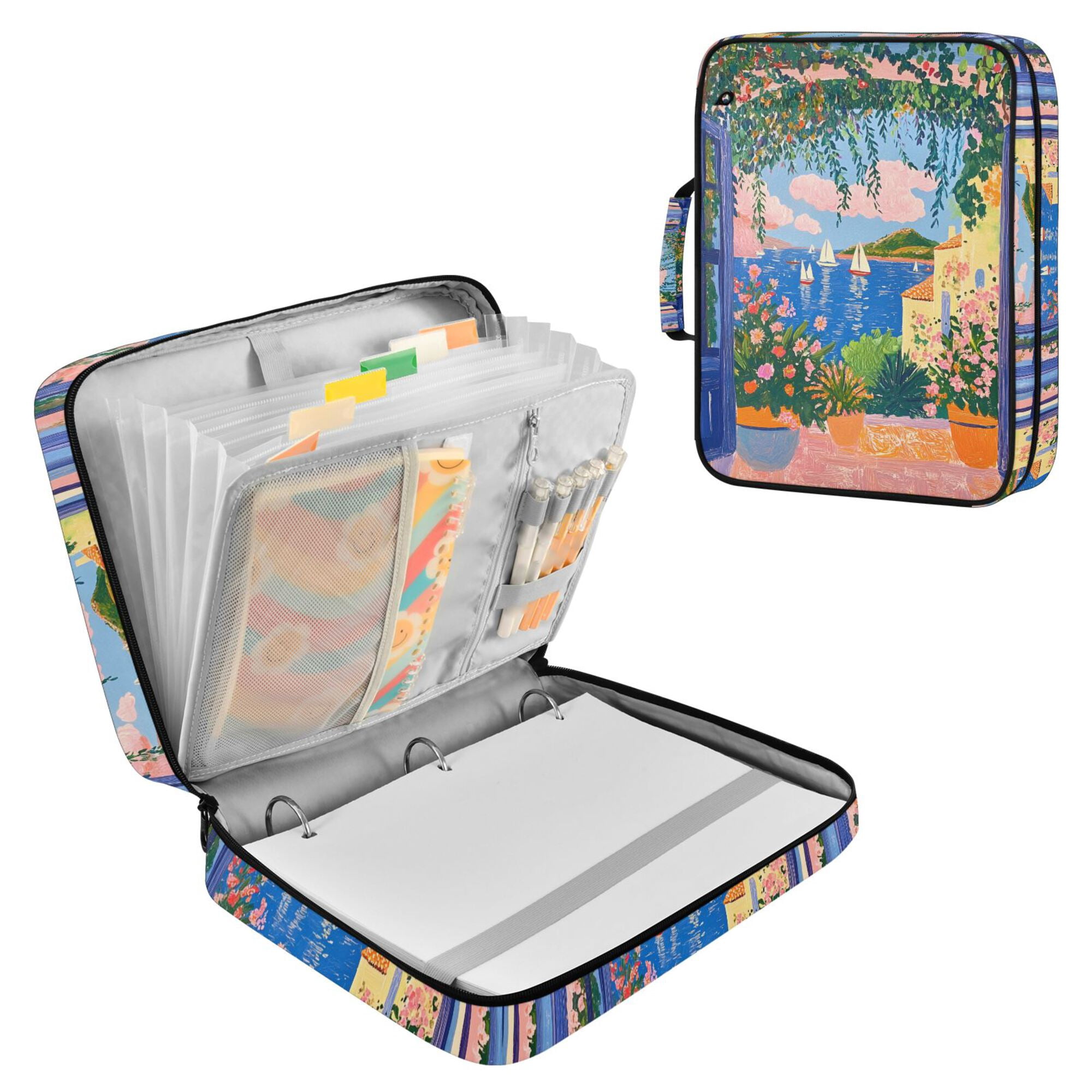 FORMRS Accordion File Folder A4 Size 7-Pocket Expanding Document Organizer Bag with 3 Ring Binder, Blue Window