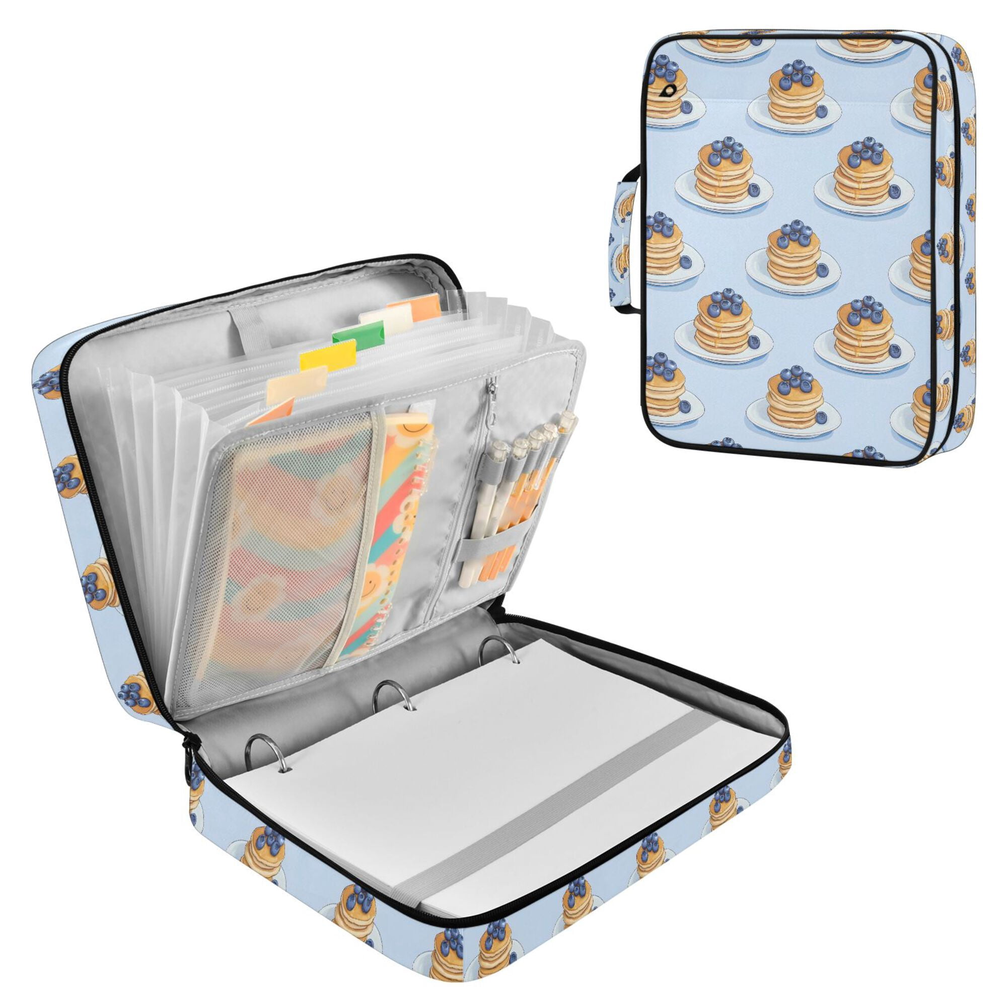 FORMRS Accordion File Folder A4 Size 7-Pocket Expanding Document Organizer Bag with 3 Ring Binder, Blueberry Pancake Pattern