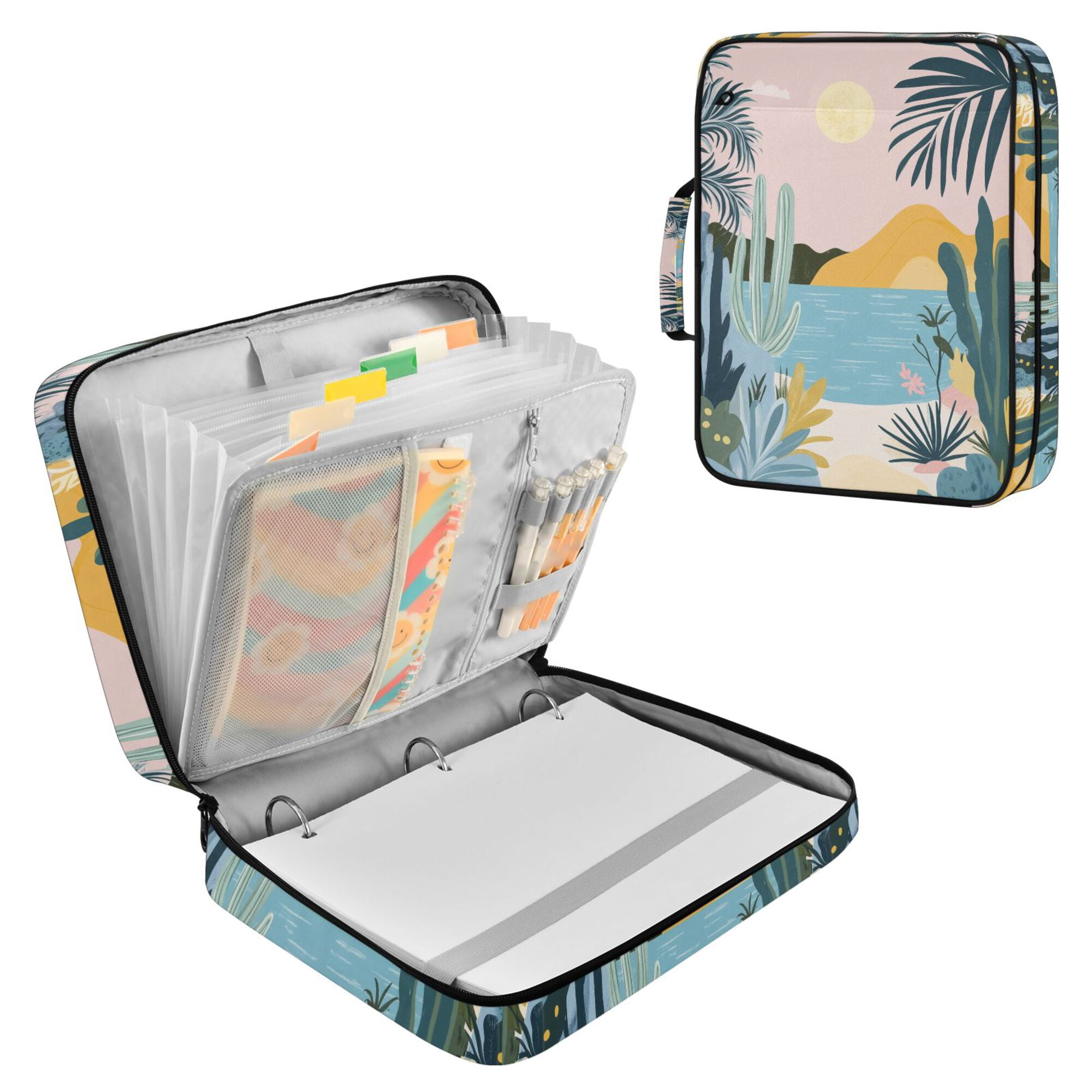 FORMRS Accordion File Folder A4 Size 7-Pocket Expanding Document Organizer Bag with 3 Ring Binder, Boho Style Sun