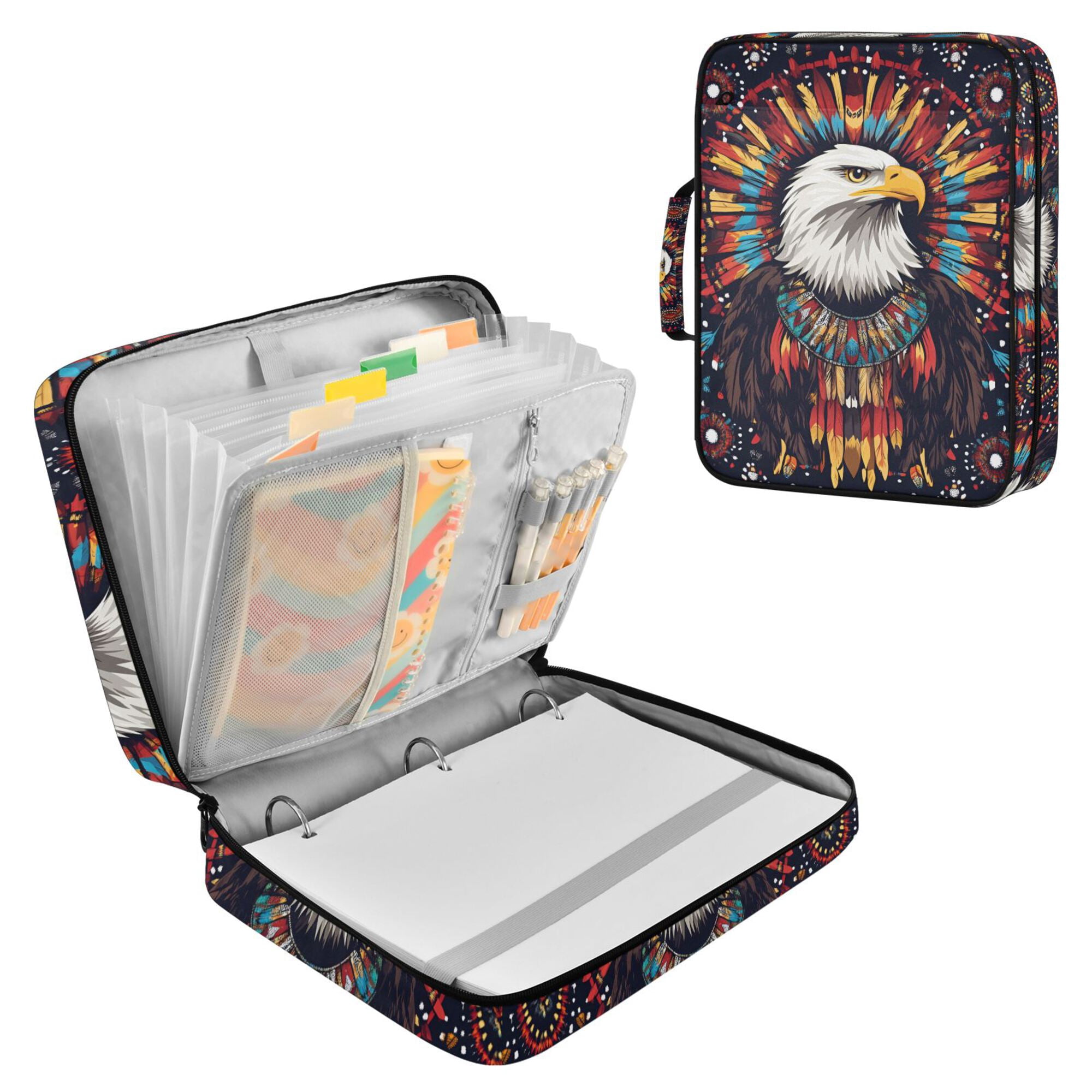 FORMRS Accordion File Folder A4 Size 7-Pocket Expanding Document Organizer Bag with 3 Ring Binder, Brown Abstract Eagle