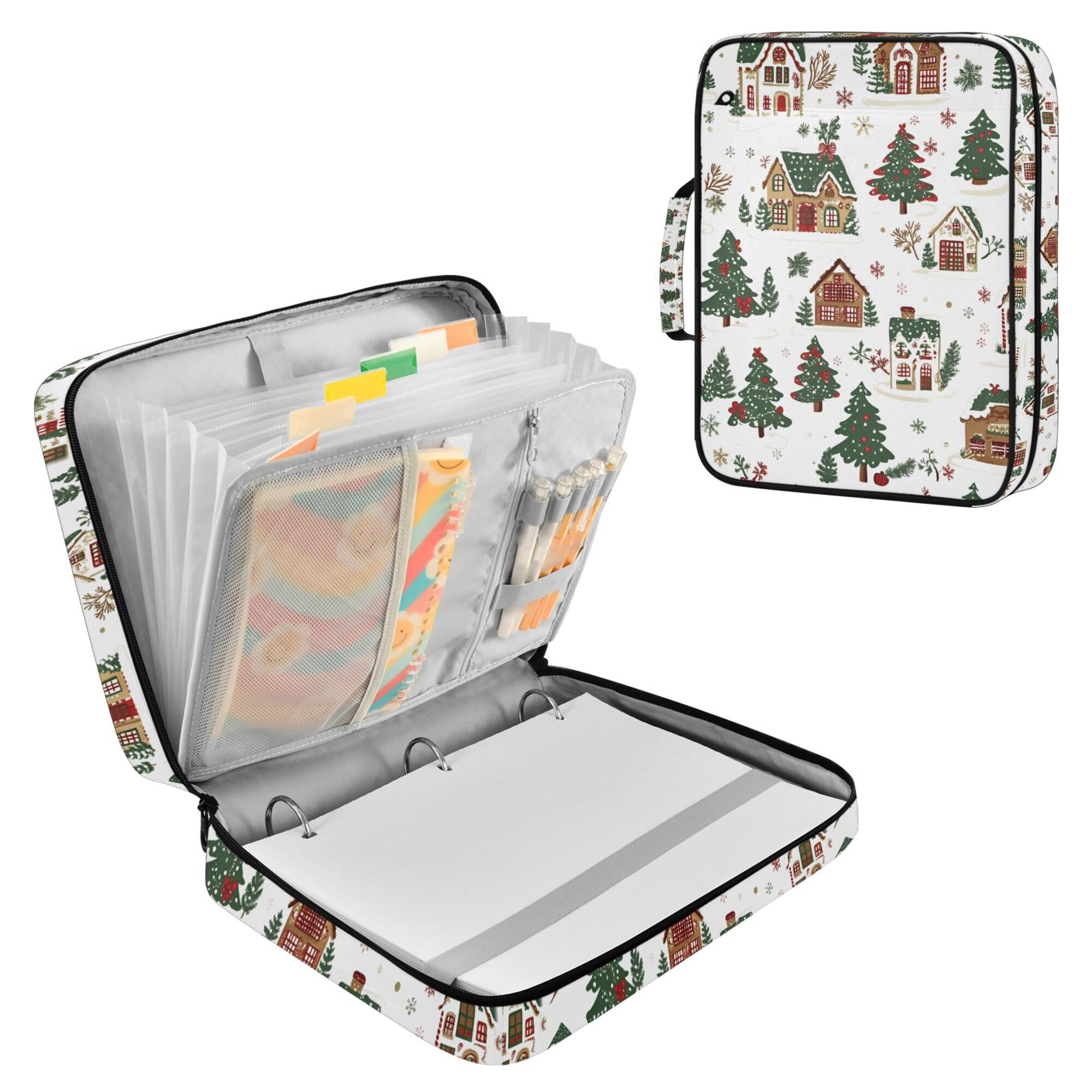FORMRS Accordion File Folder A4 Size 7-Pocket Expanding Document Organizer Bag with 3 Ring Binder, Brown Christmas House