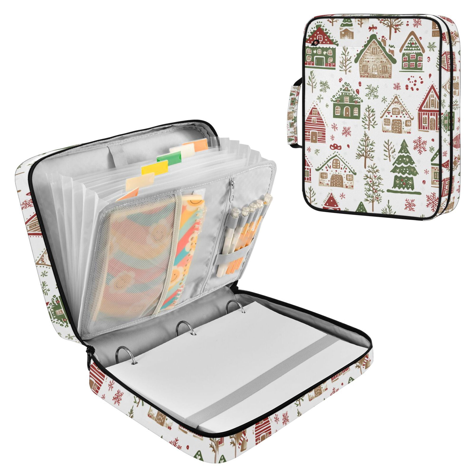 FORMRS Accordion File Folder A4 Size 7-Pocket Expanding Document Organizer Bag with 3 Ring Binder, Brown Christmas House