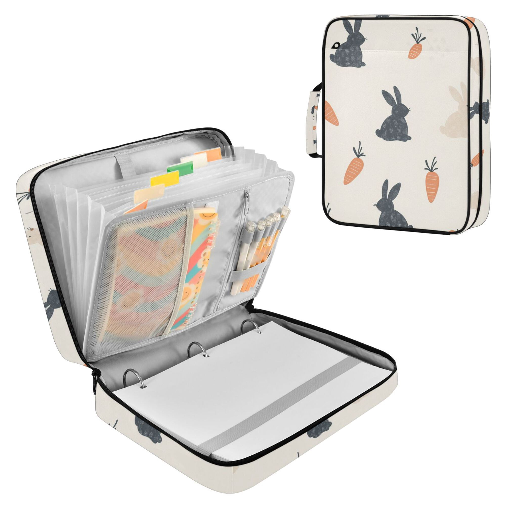 FORMRS Accordion File Folder A4 Size 7-Pocket Expanding Document Organizer Bag with 3 Ring Binder, Bunnies and Carrots