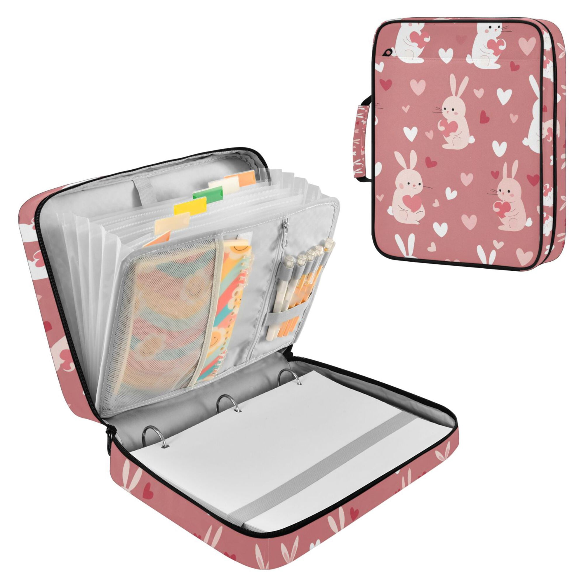 FORMRS Accordion File Folder A4 Size 7-Pocket Expanding Document Organizer Bag with 3 Ring Binder, Bunny Love Blooms