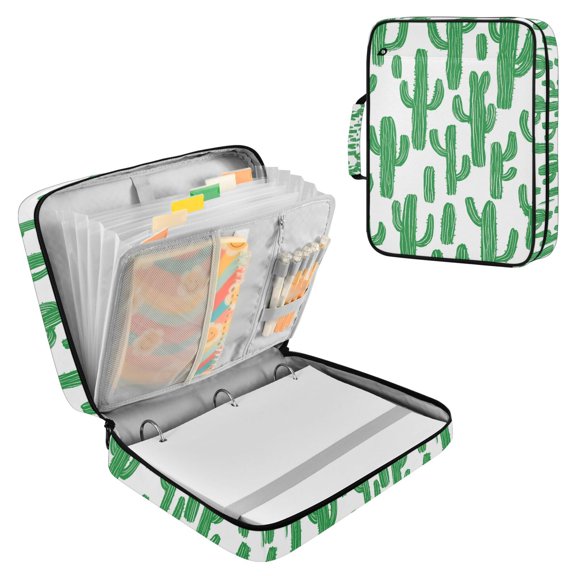 FORMRS Accordion File Folder A4 Size 7-Pocket Expanding Document Organizer Bag with 3 Ring Binder, Cactus Pattern