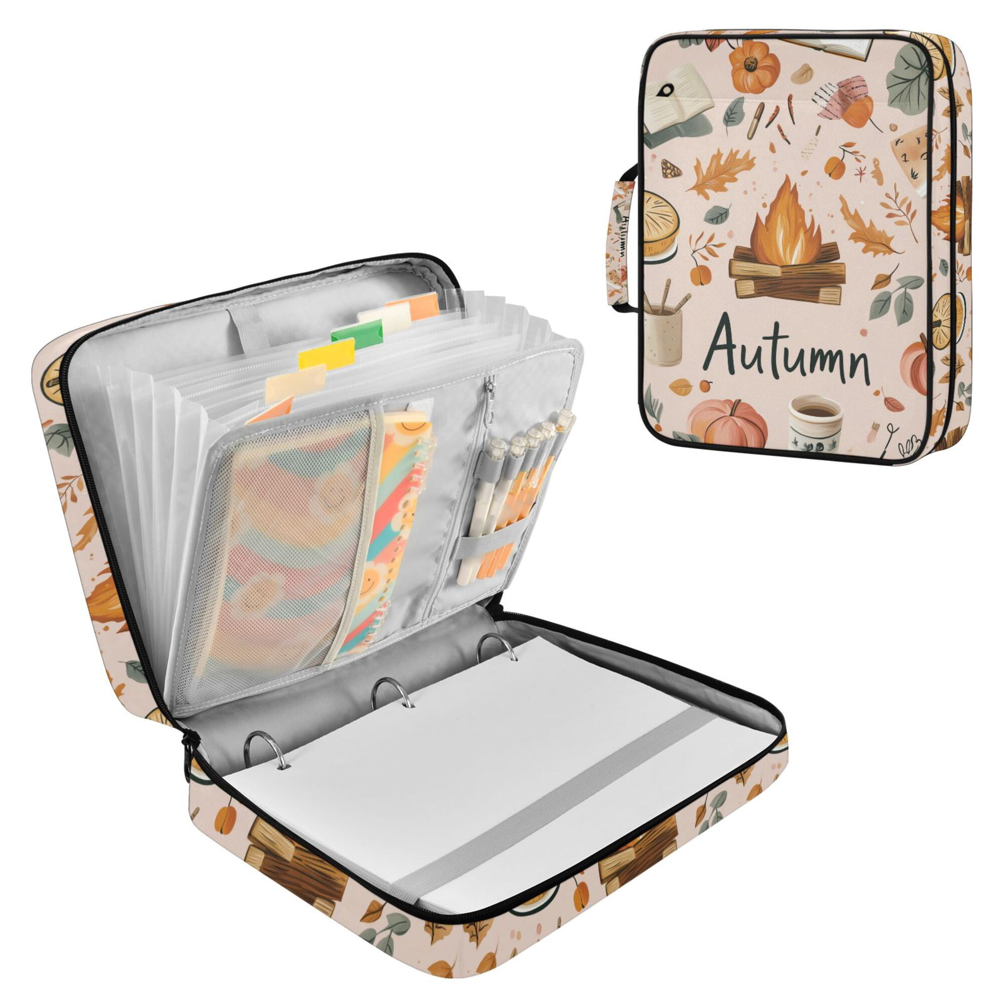 FORMRS Accordion File Folder A4 Size 7-Pocket Expanding Document Organizer Bag with 3 Ring Binder, Campfire Pattern