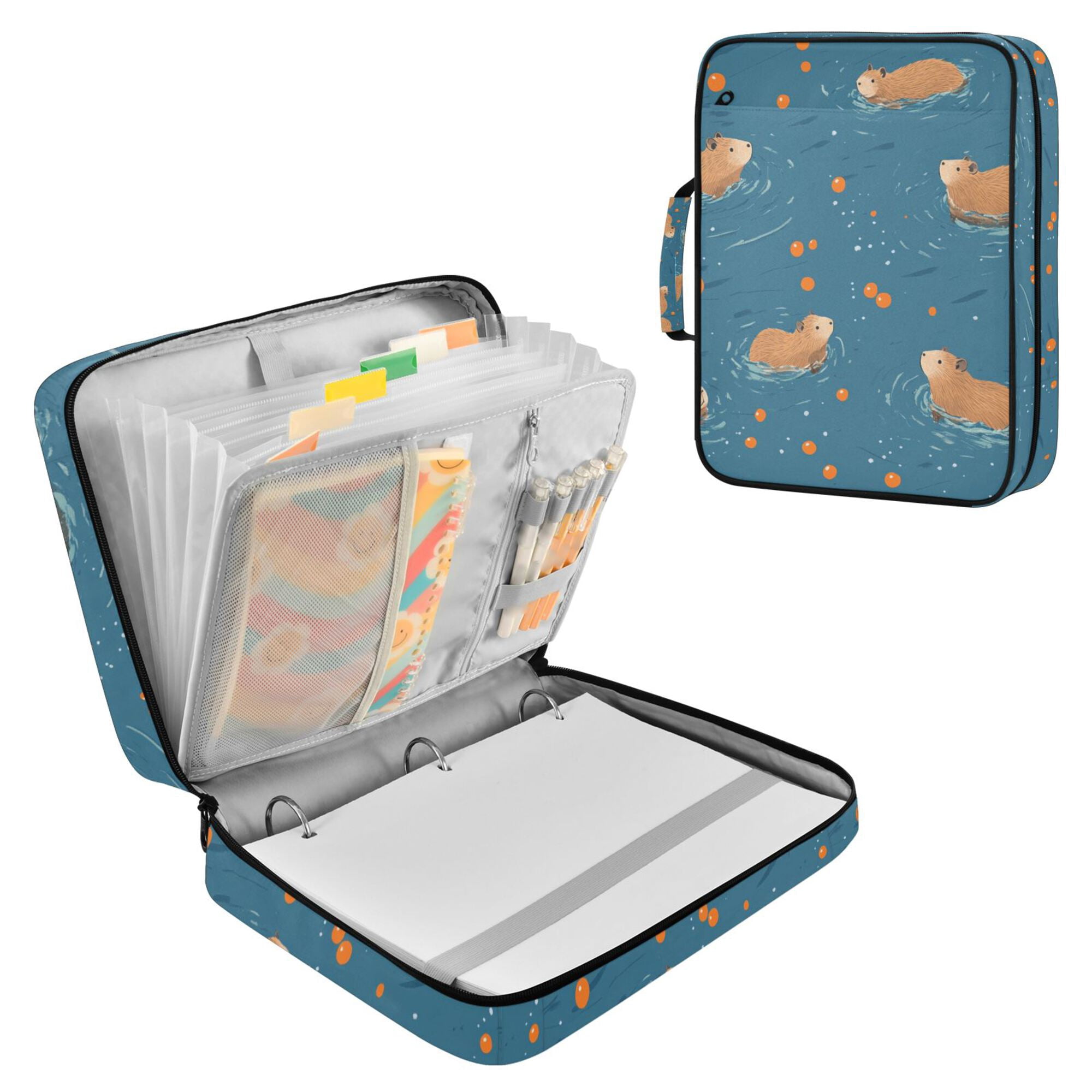 FORMRS Accordion File Folder A4 Size 7-Pocket Expanding Document Organizer Bag with 3 Ring Binder, Capybaras Swimming