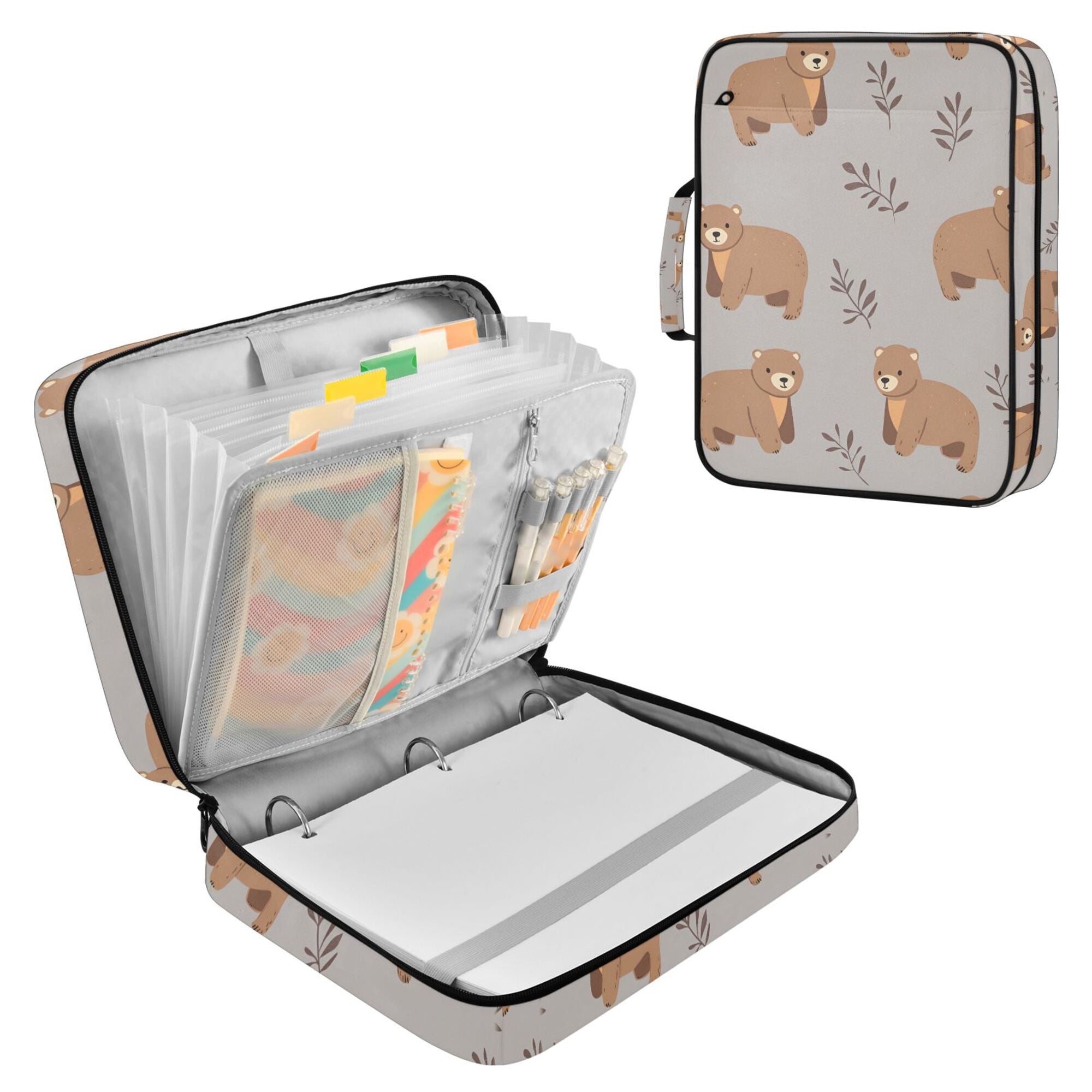 FORMRS Accordion File Folder A4 Size 7-Pocket Expanding Document Organizer Bag with 3 Ring Binder, Cartoon Bear