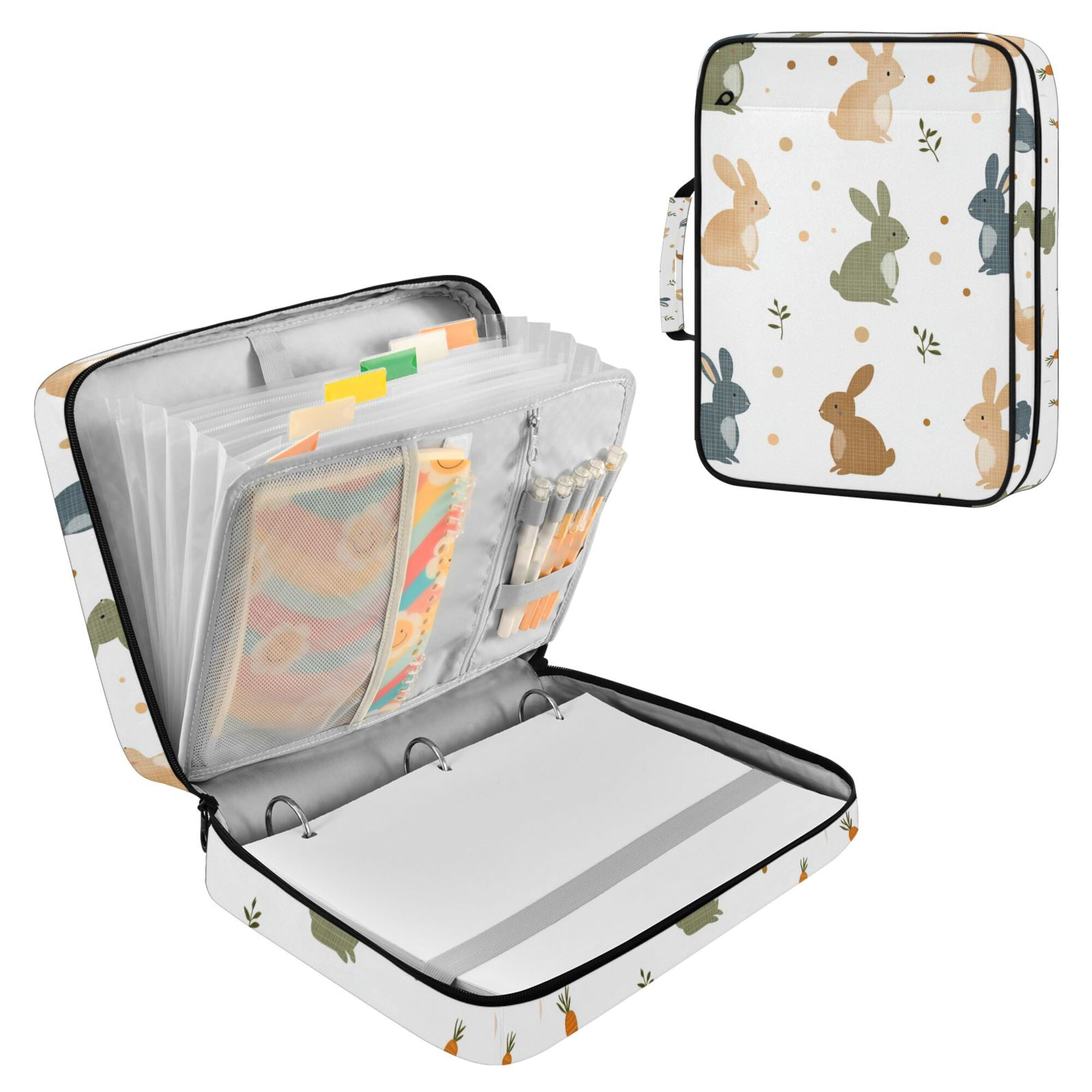FORMRS Accordion File Folder A4 Size 7-Pocket Expanding Document Organizer Bag with 3 Ring Binder, Cartoon Bunnies