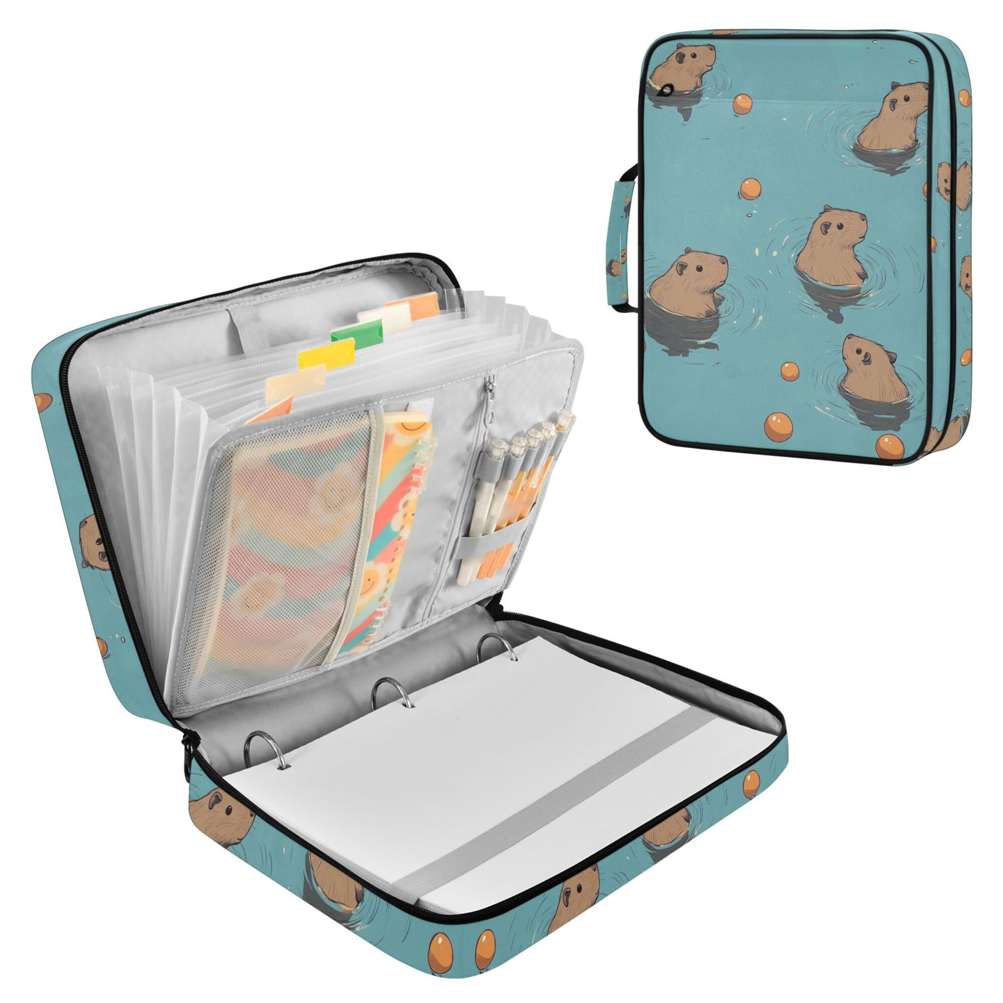 FORMRS Accordion File Folder A4 Size 7-Pocket Expanding Document Organizer Bag with 3 Ring Binder, Cartoon Capybaras