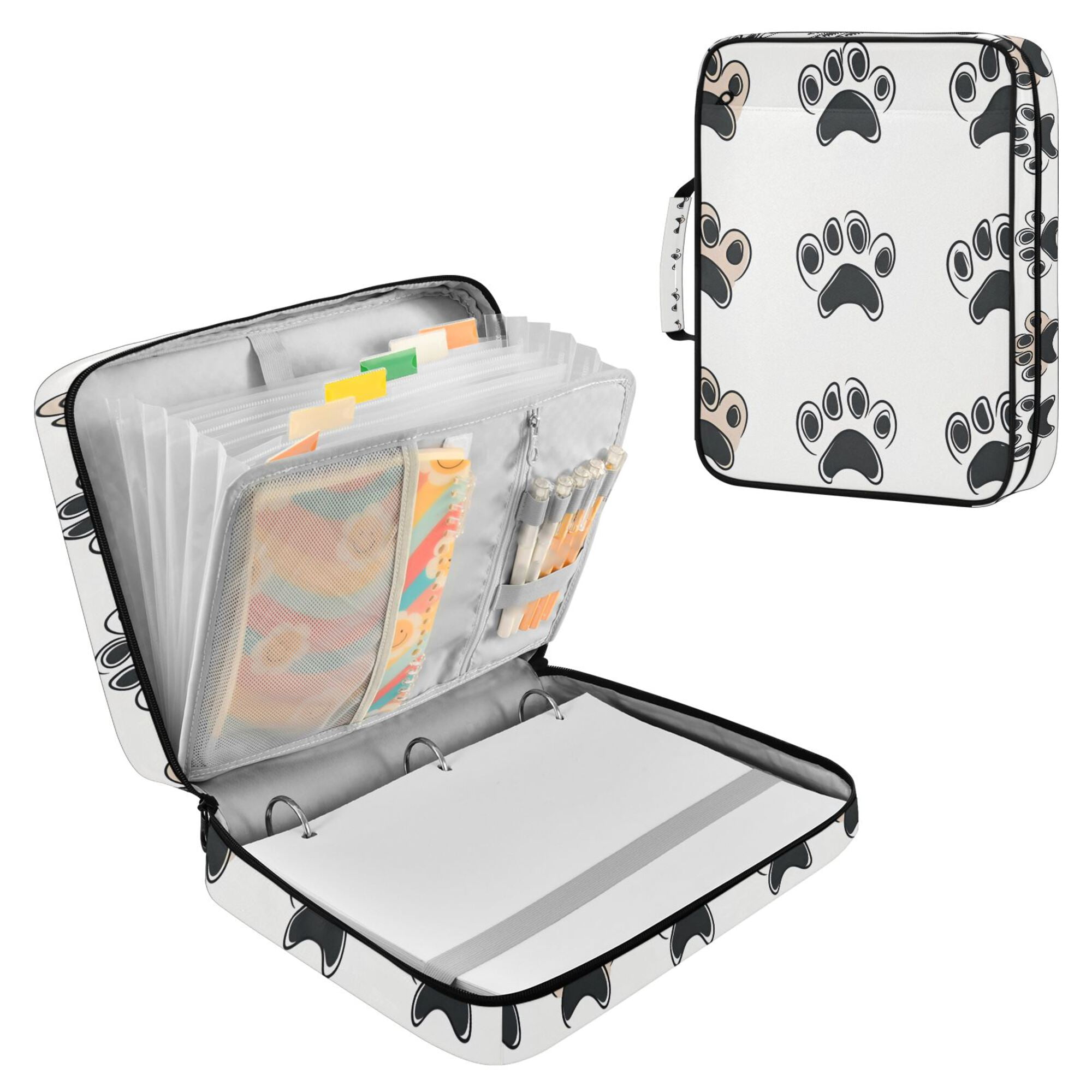 FORMRS Accordion File Folder A4 Size 7-Pocket Expanding Document Organizer Bag with 3 Ring Binder, Cartoon Cat Paw
