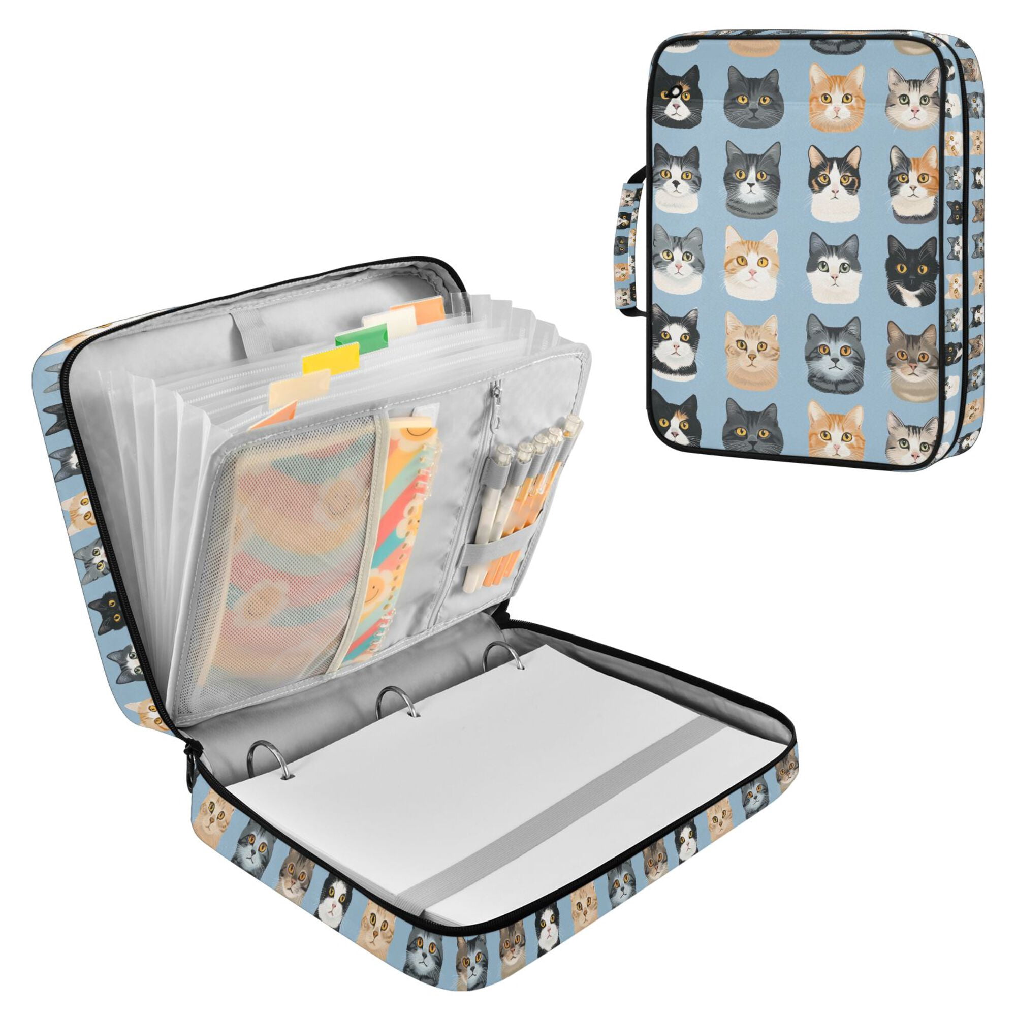 FORMRS Accordion File Folder A4 Size 7-Pocket Expanding Document Organizer Bag with 3 Ring Binder, Cartoon Cute Cat