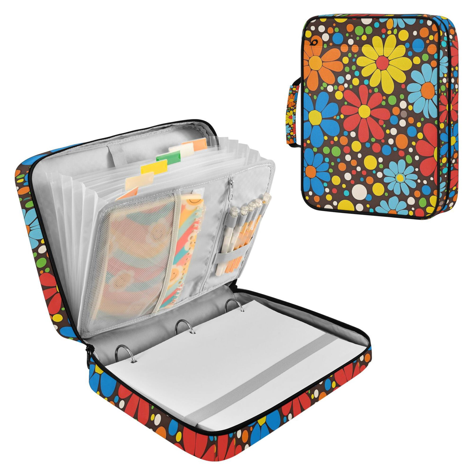 FORMRS Accordion File Folder A4 Size 7-Pocket Expanding Document Organizer Bag with 3 Ring Binder, Cartoon Flowers