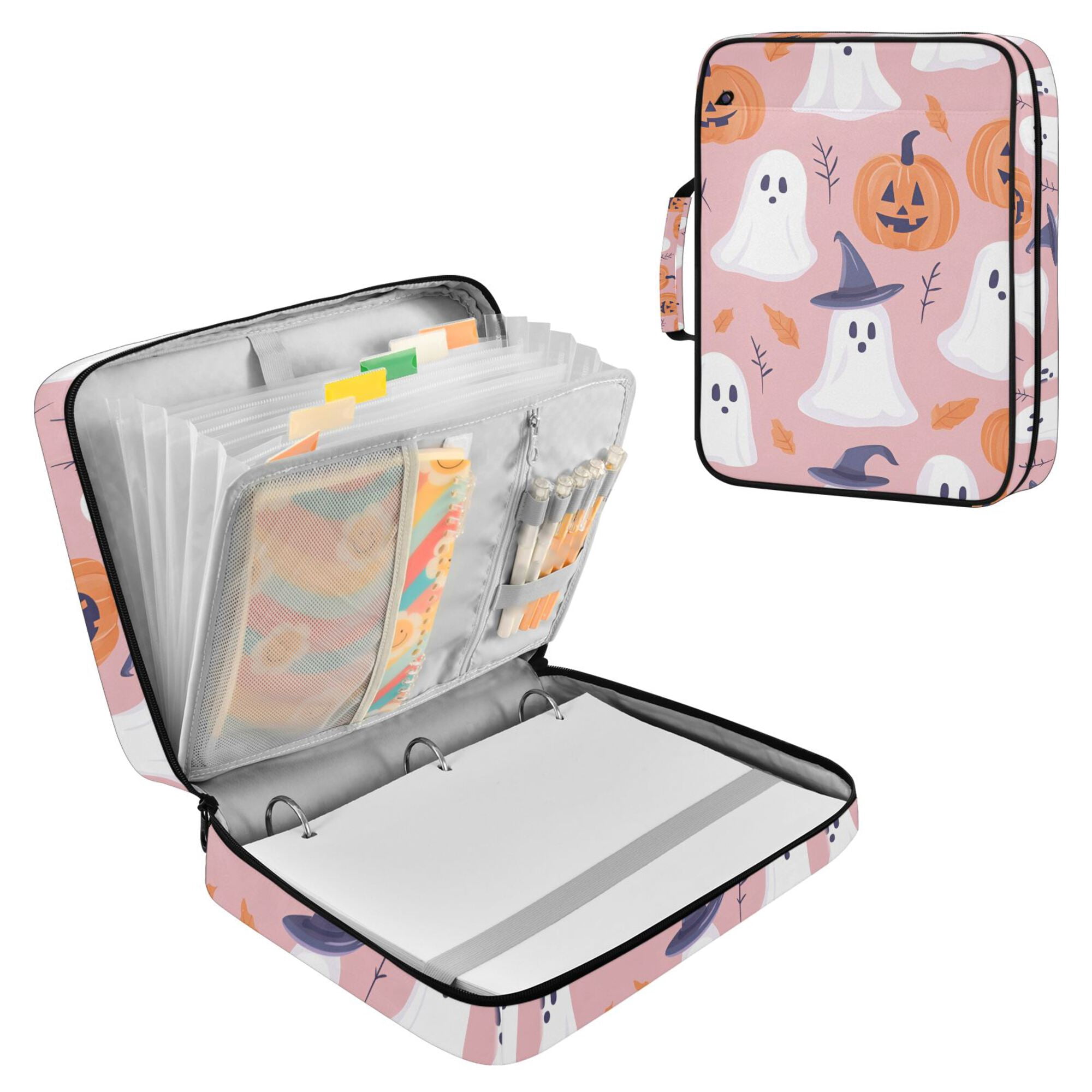 FORMRS Accordion File Folder A4 Size 7-Pocket Expanding Document Organizer Bag with 3 Ring Binder, Cartoon Halloween Ghosts
