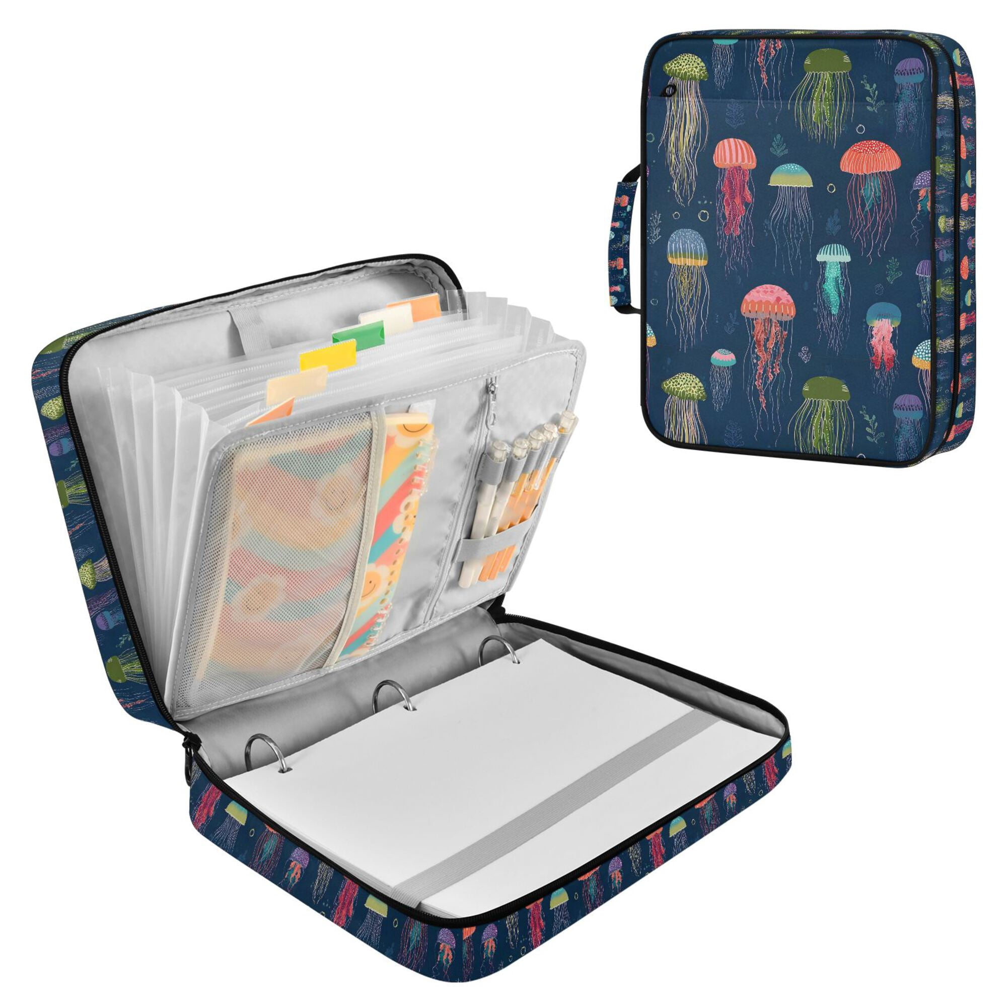 FORMRS Accordion File Folder A4 Size 7-Pocket Expanding Document Organizer Bag with 3 Ring Binder, Cartoon Jellyfish Pattern