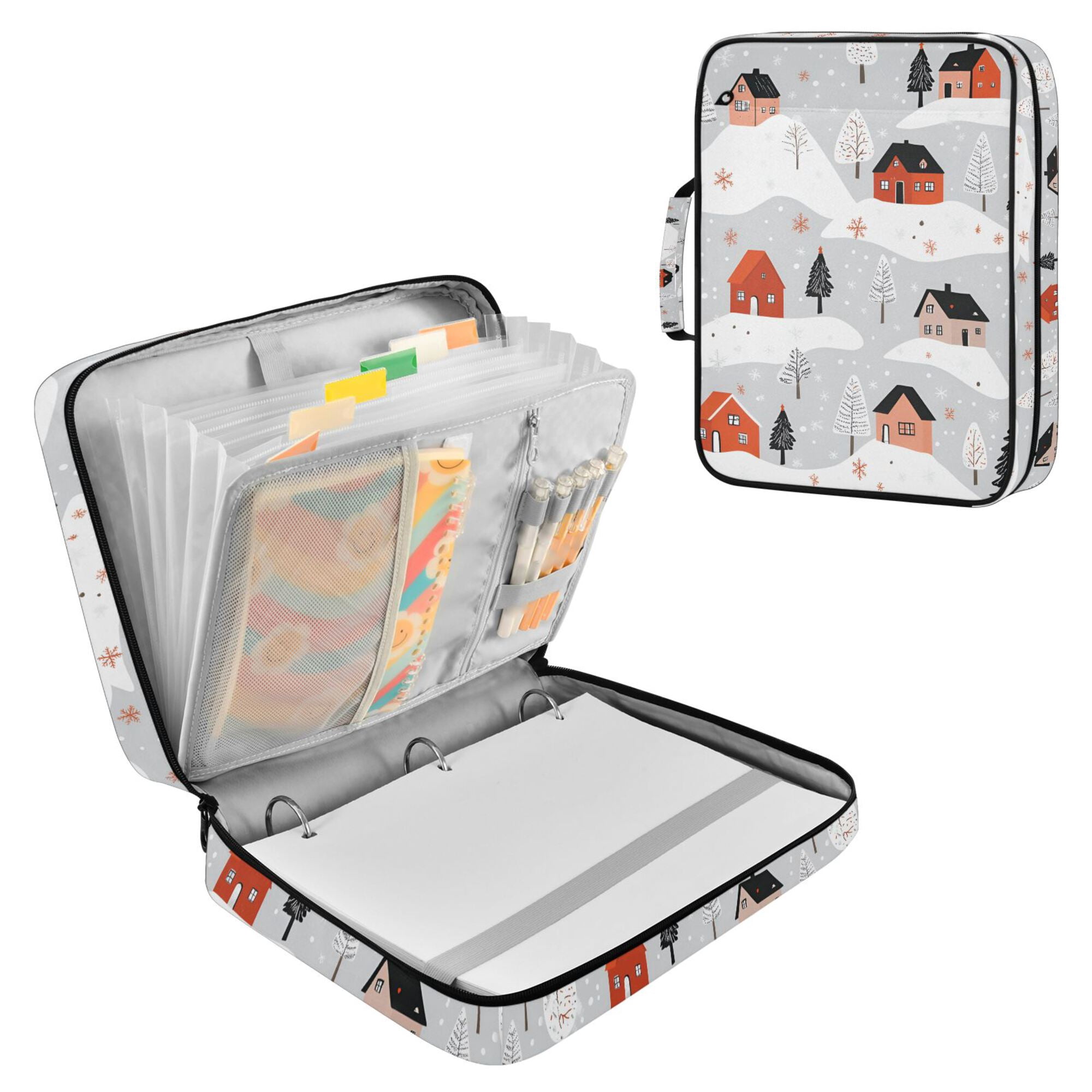 FORMRS Accordion File Folder A4 Size 7-Pocket Expanding Document Organizer Bag with 3 Ring Binder, Cartoon Red Houses